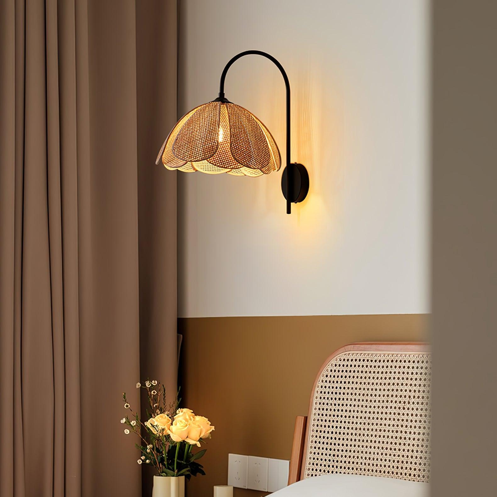 Zevelia Elegance Natural Petal Rattan Wall Lamp-Neutral Decor