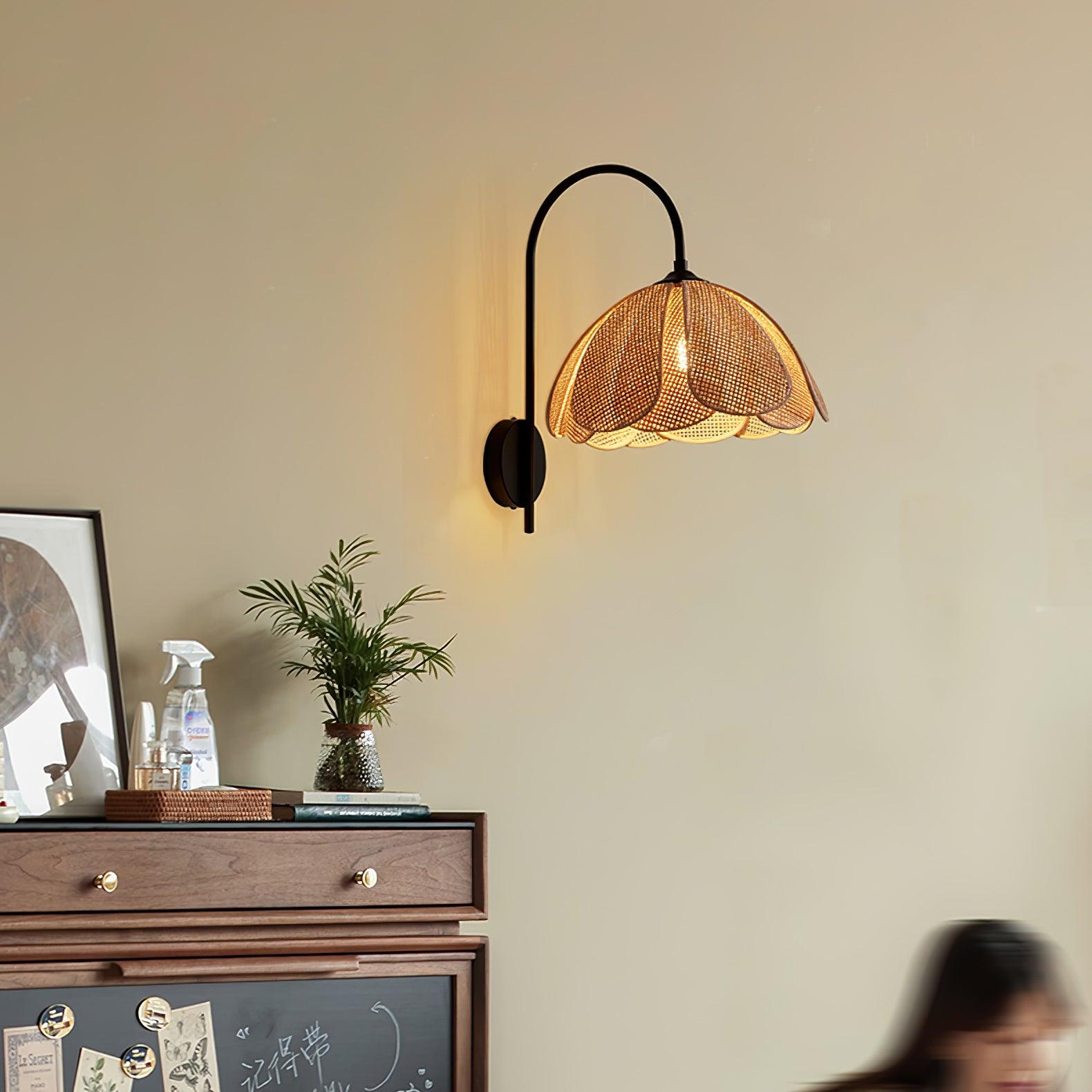 Zevelia Elegance Natural Petal Rattan Wall Lamp-Neutral Decor