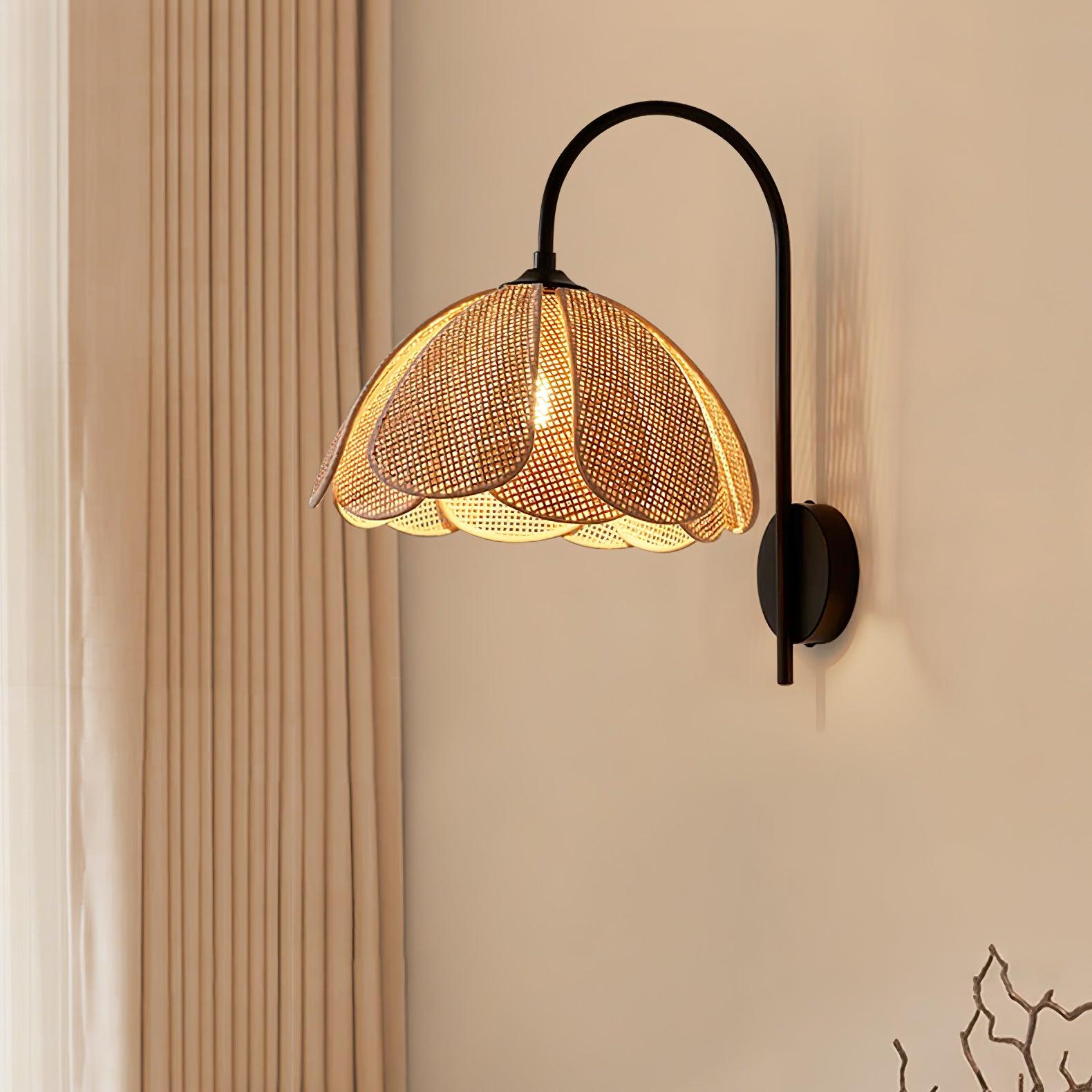 Zevelia Elegance Natural Petal Rattan Wall Lamp-Neutral Decor