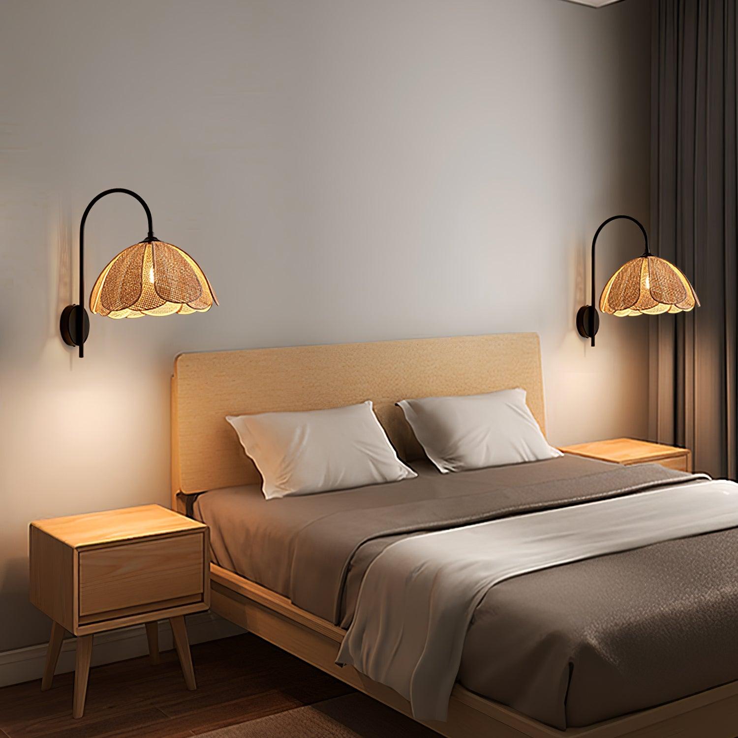 Zevelia Elegance Natural Petal Rattan Wall Lamp-Neutral Decor