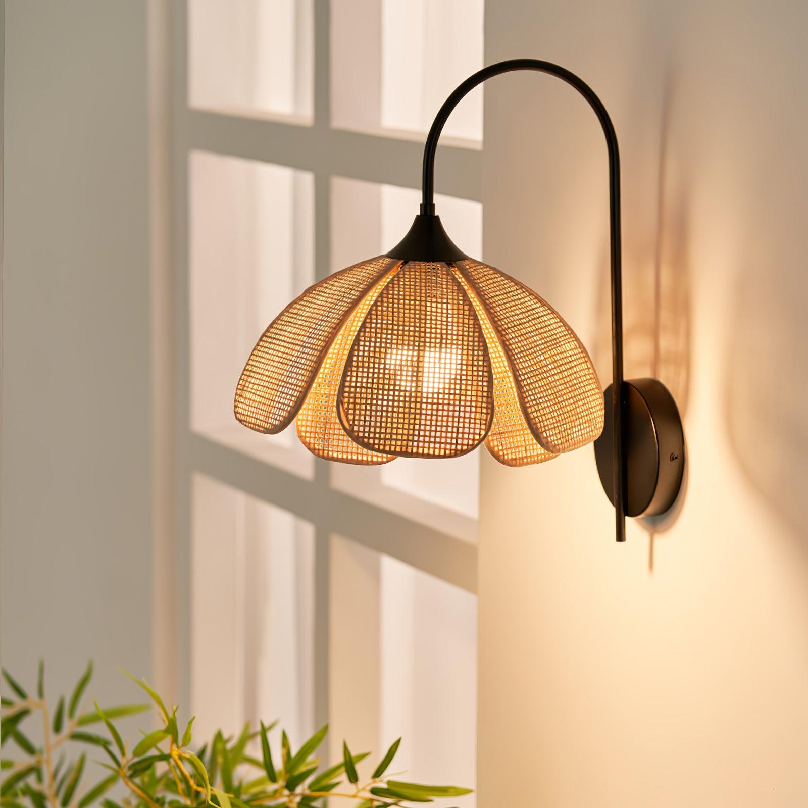 Zevelia Elegance Natural Petal Rattan Wall Lamp-Neutral Decor