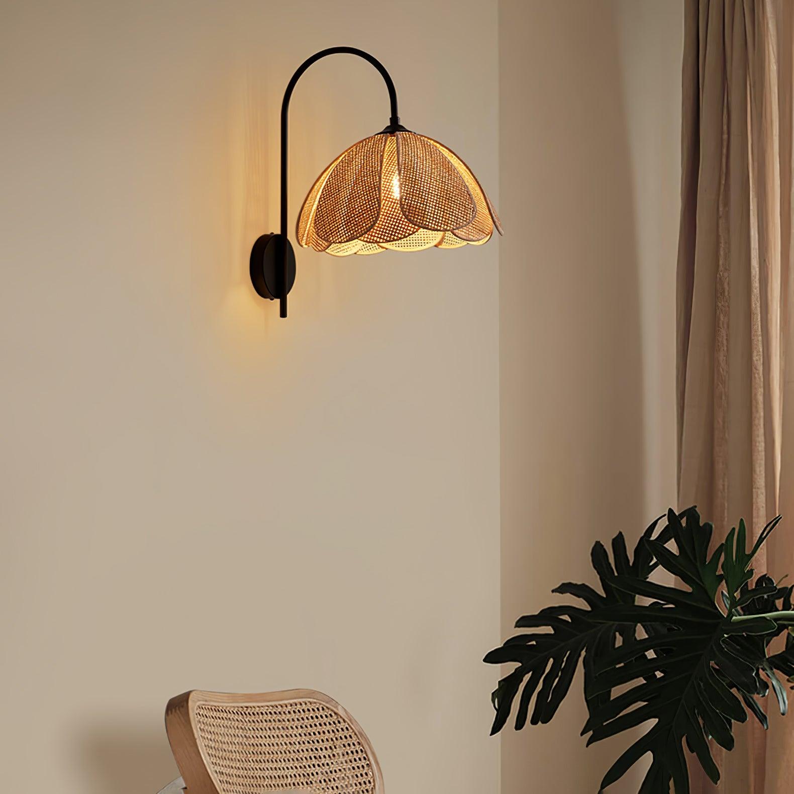 Zevelia Elegance Natural Petal Rattan Wall Lamp-Neutral Decor