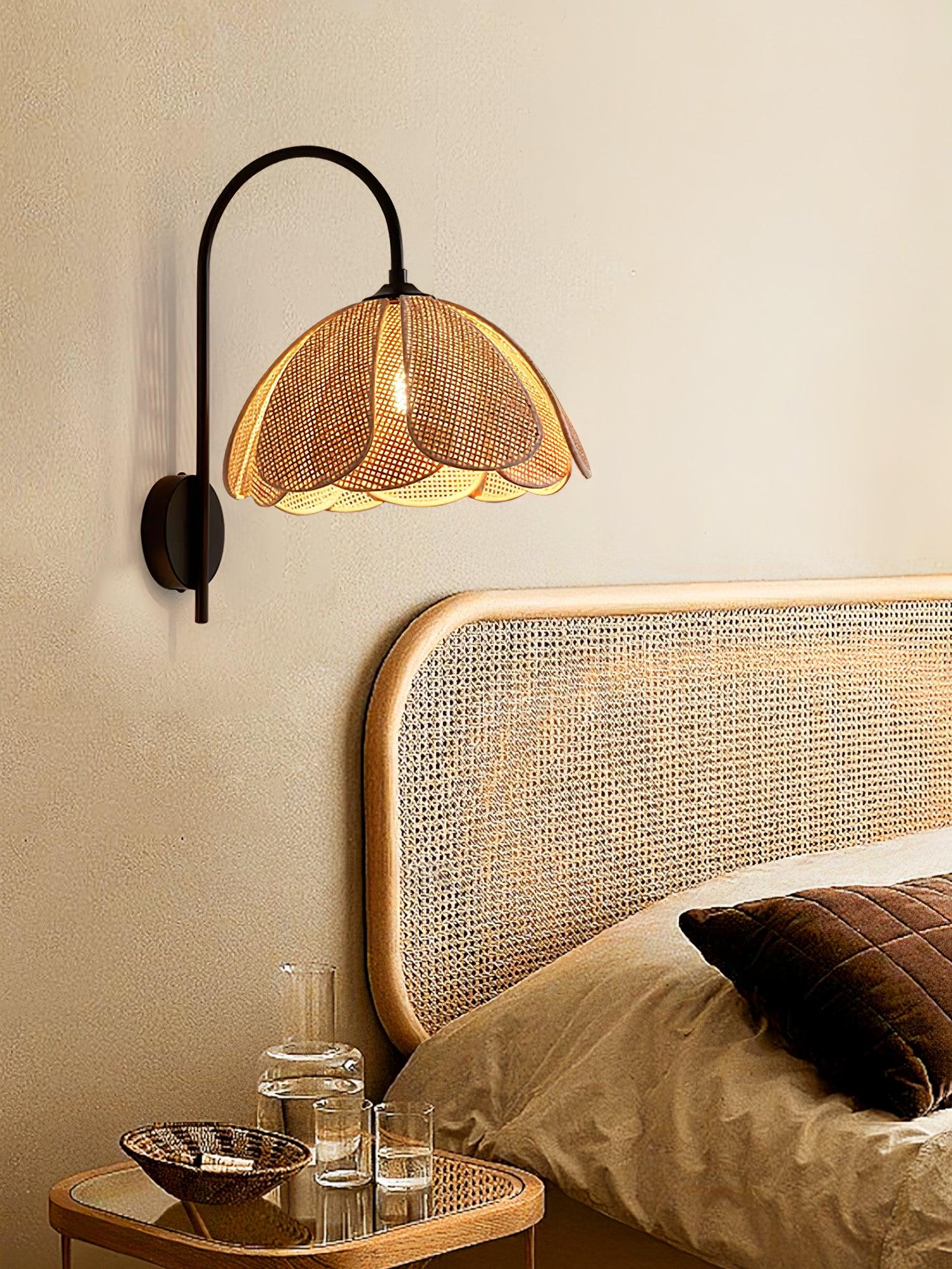 Zevelia Elegance Natural Petal Rattan Wall Lamp-Neutral Decor
