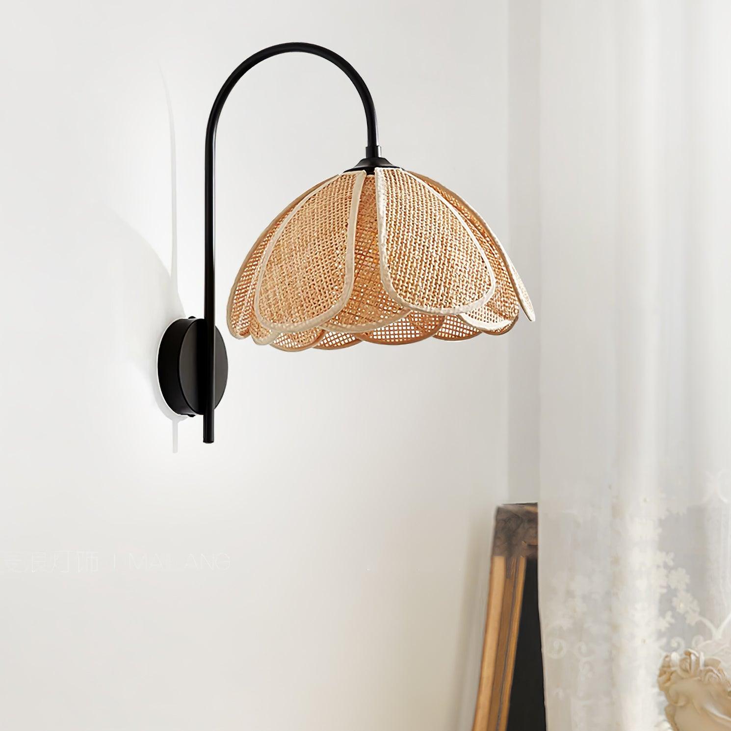 Zevelia Elegance Natural Petal Rattan Wall Lamp-Neutral Decor