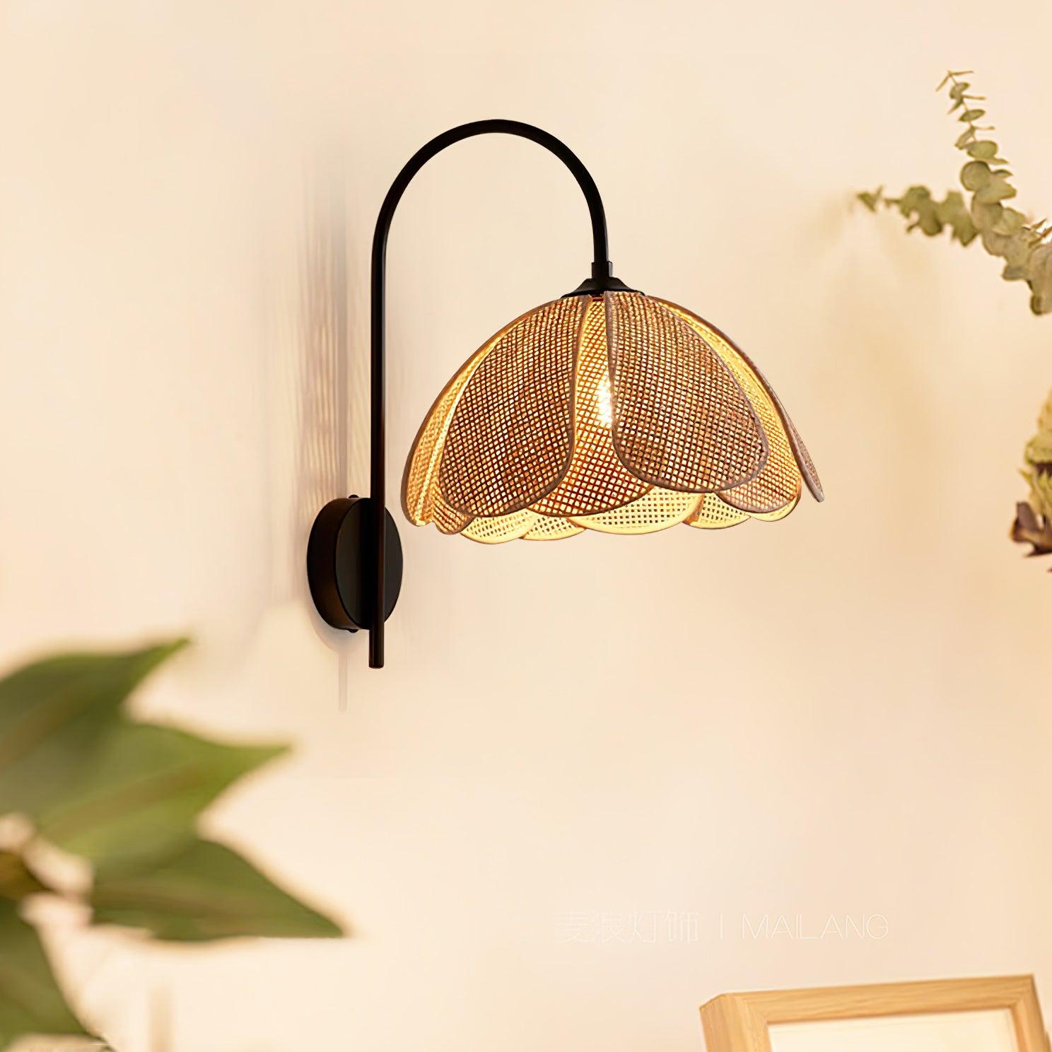 Zevelia Elegance Natural Petal Rattan Wall Lamp-Neutral Decor