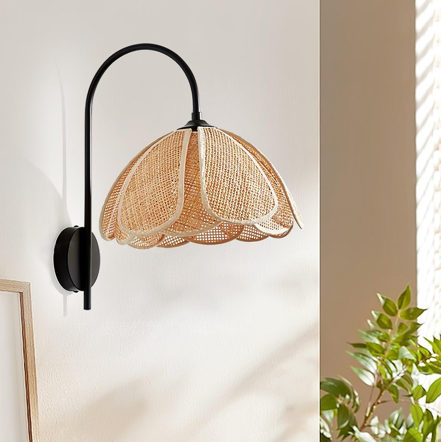 Zevelia Elegance Natural Petal Rattan Wall Lamp-Neutral Decor