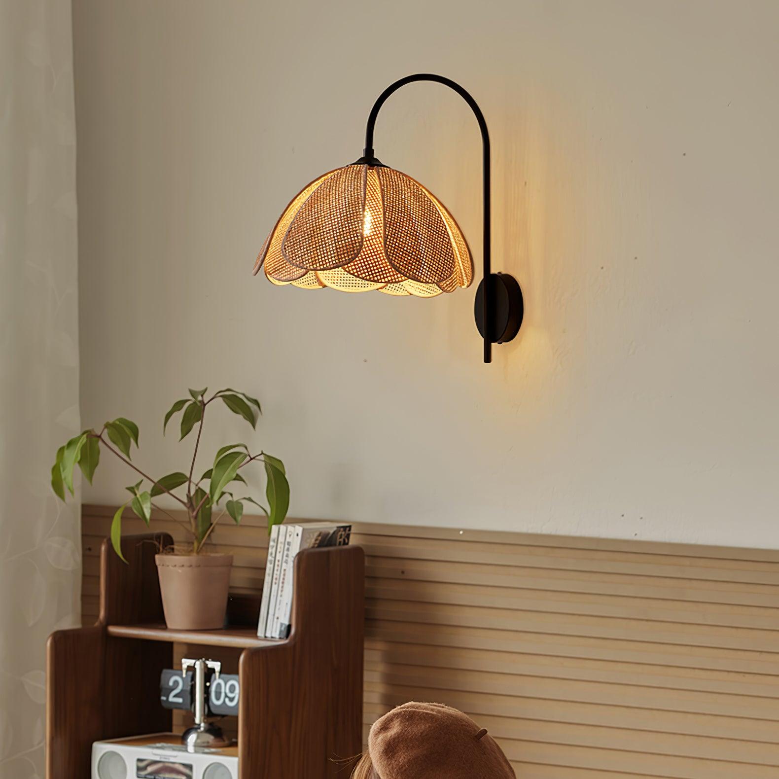 Zevelia Elegance Natural Petal Rattan Wall Lamp-Neutral Decor