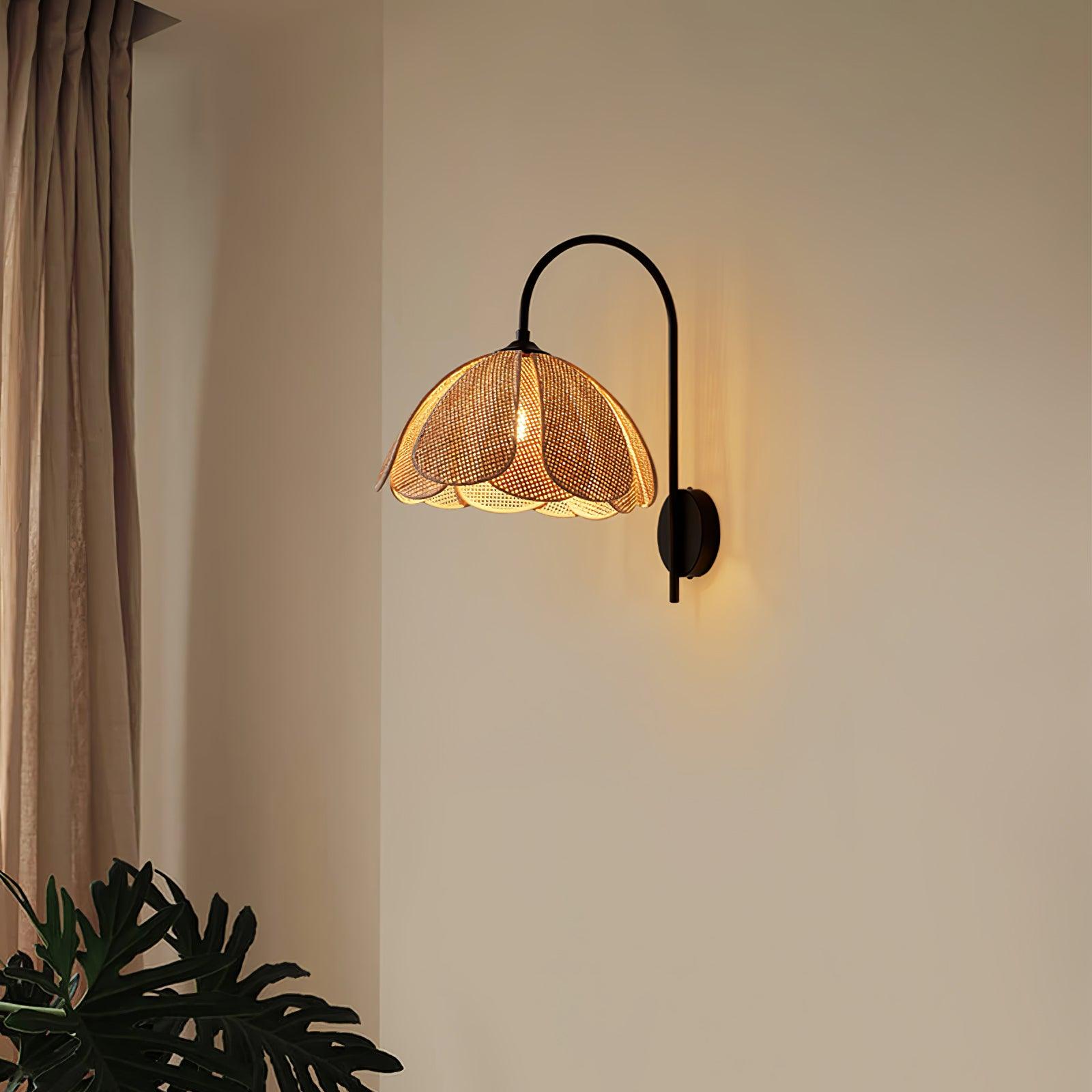 Zevelia Elegance Natural Petal Rattan Wall Lamp-Neutral Decor