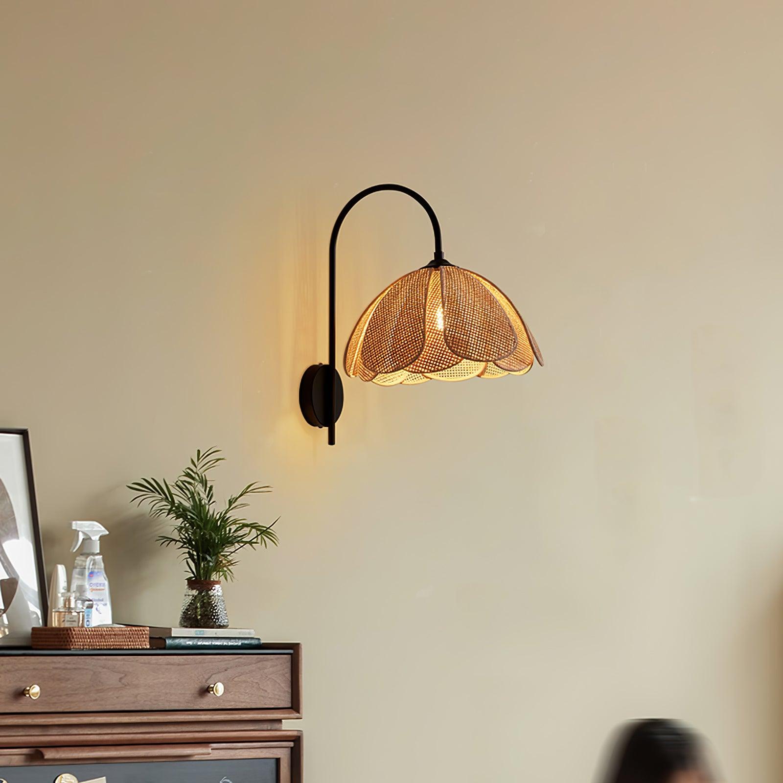 Zevelia Elegance Natural Petal Rattan Wall Lamp-Neutral Decor