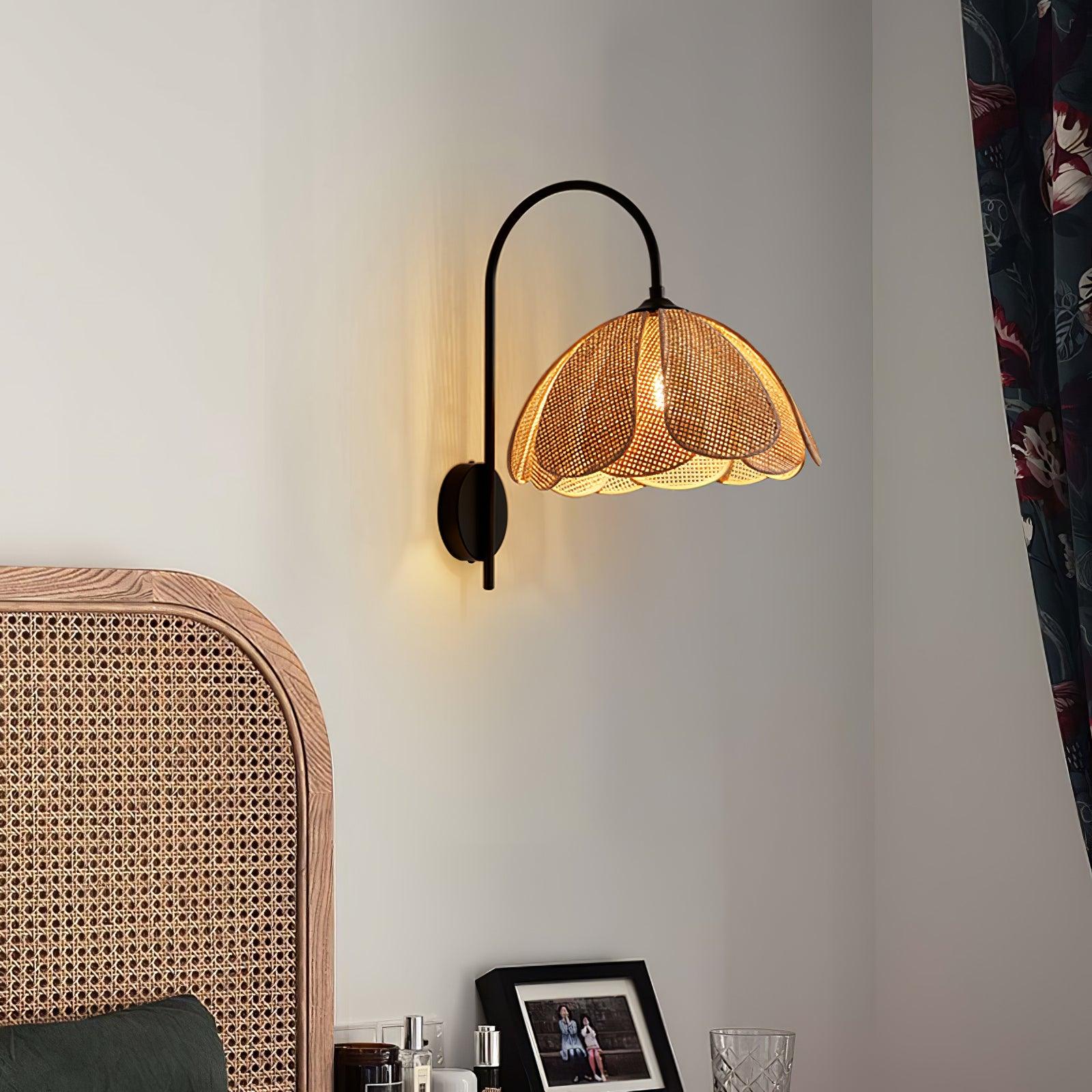 Zevelia Elegance Natural Petal Rattan Wall Lamp-Neutral Decor
