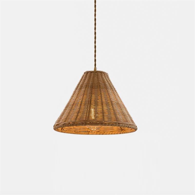 Pendant Lamp Rattan Shade and Metal Body Cone Shape Natural Minimalist