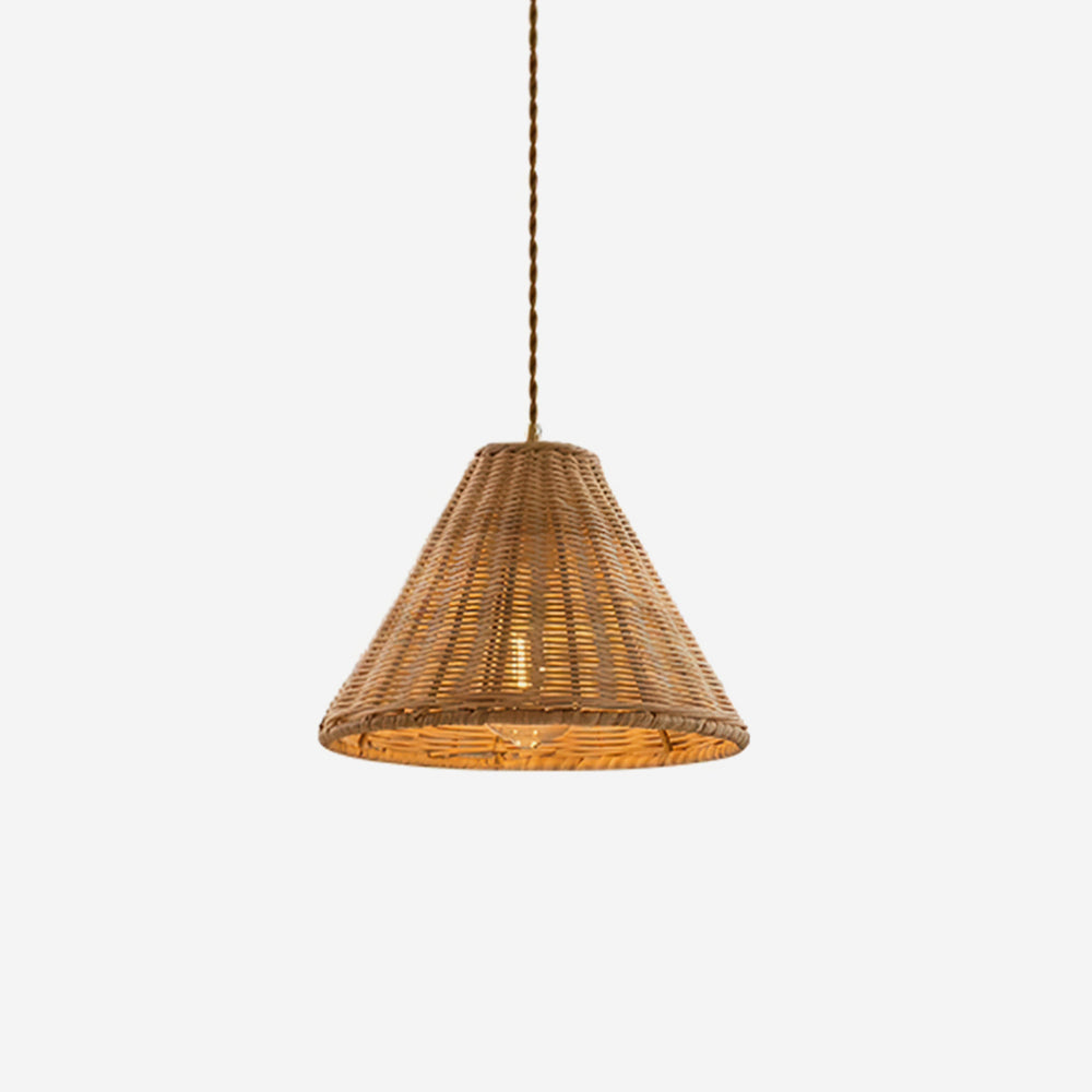 Pendant Lamp Rattan Shade and Metal Body Cone Shape Natural Minimalist