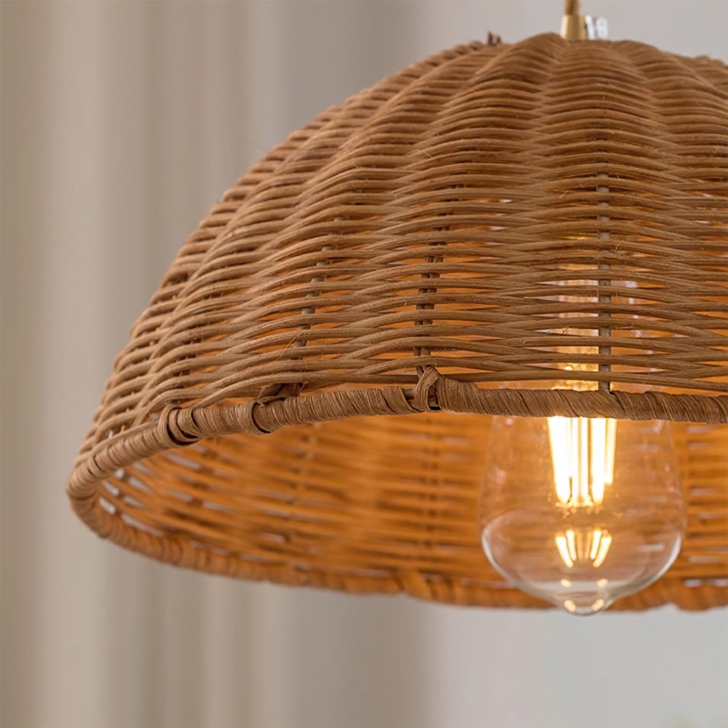 Pendant Lamp Rattan Shade and Metal Body Cone Shape Natural Minimalist