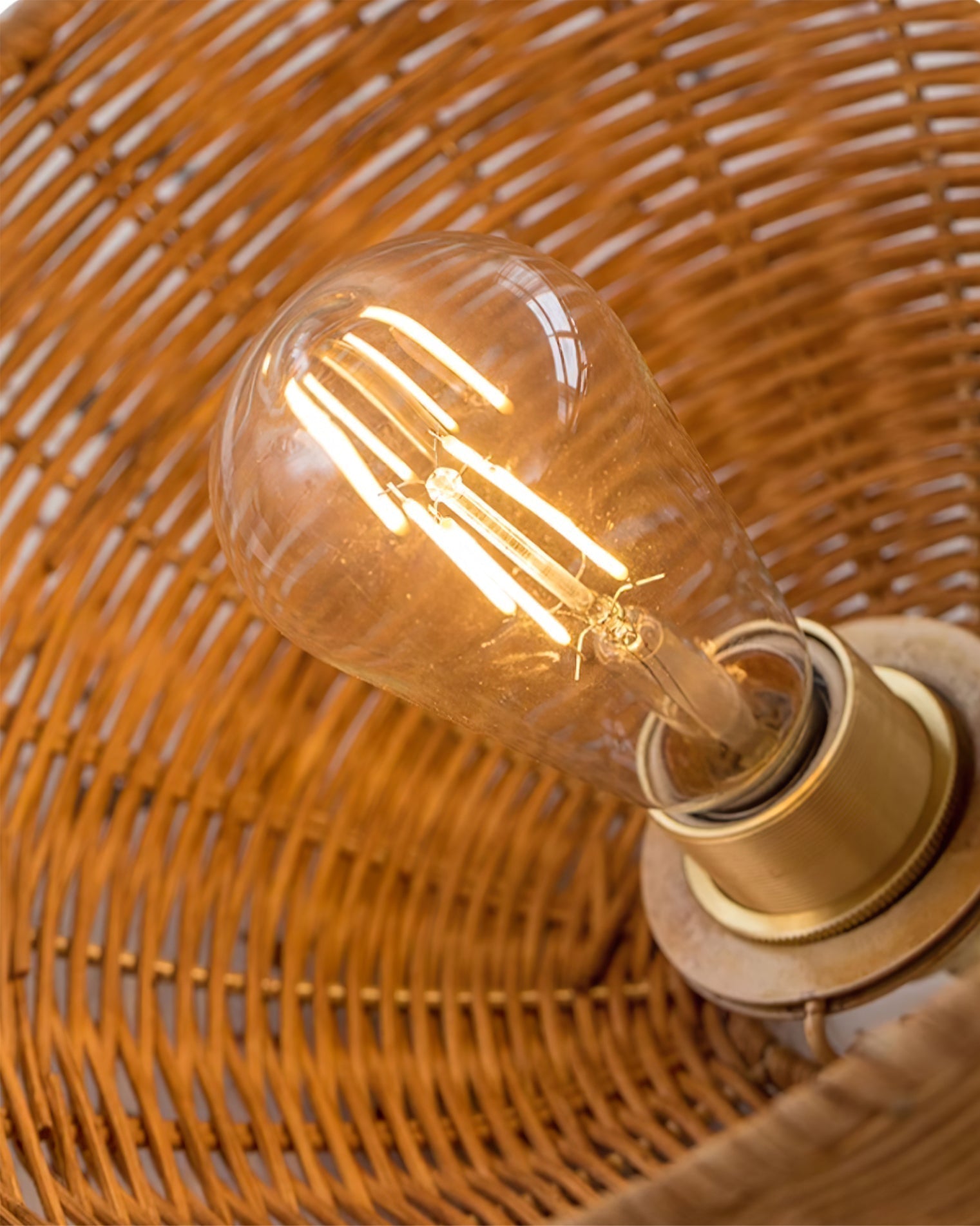 Pendant Lamp Rattan Shade and Metal Body Cone Shape Natural Minimalist
