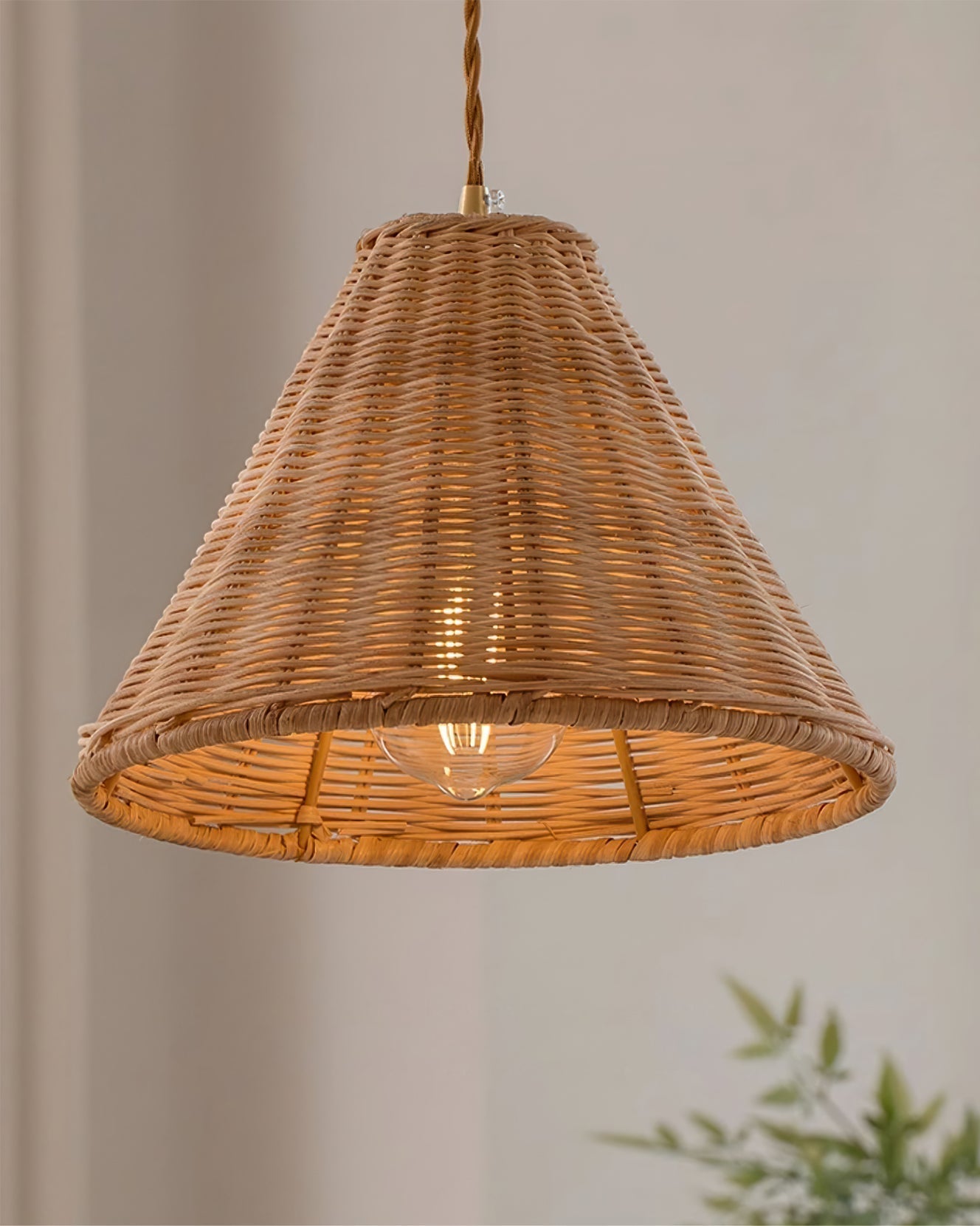 Pendant Lamp Rattan Shade and Metal Body Cone Shape Natural Minimalist
