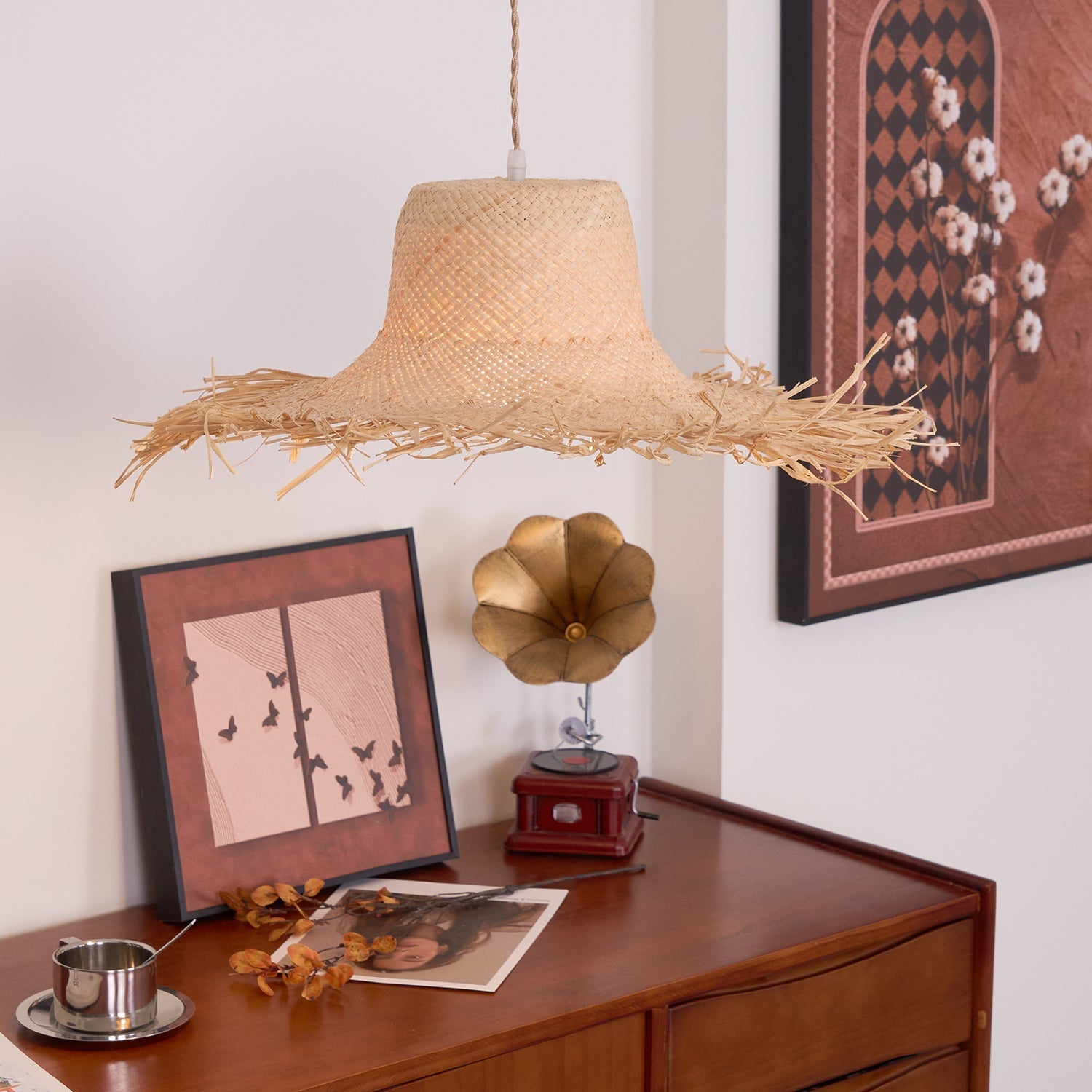 Vocan Rattan Vintage Pendant Light-Neutral Decor