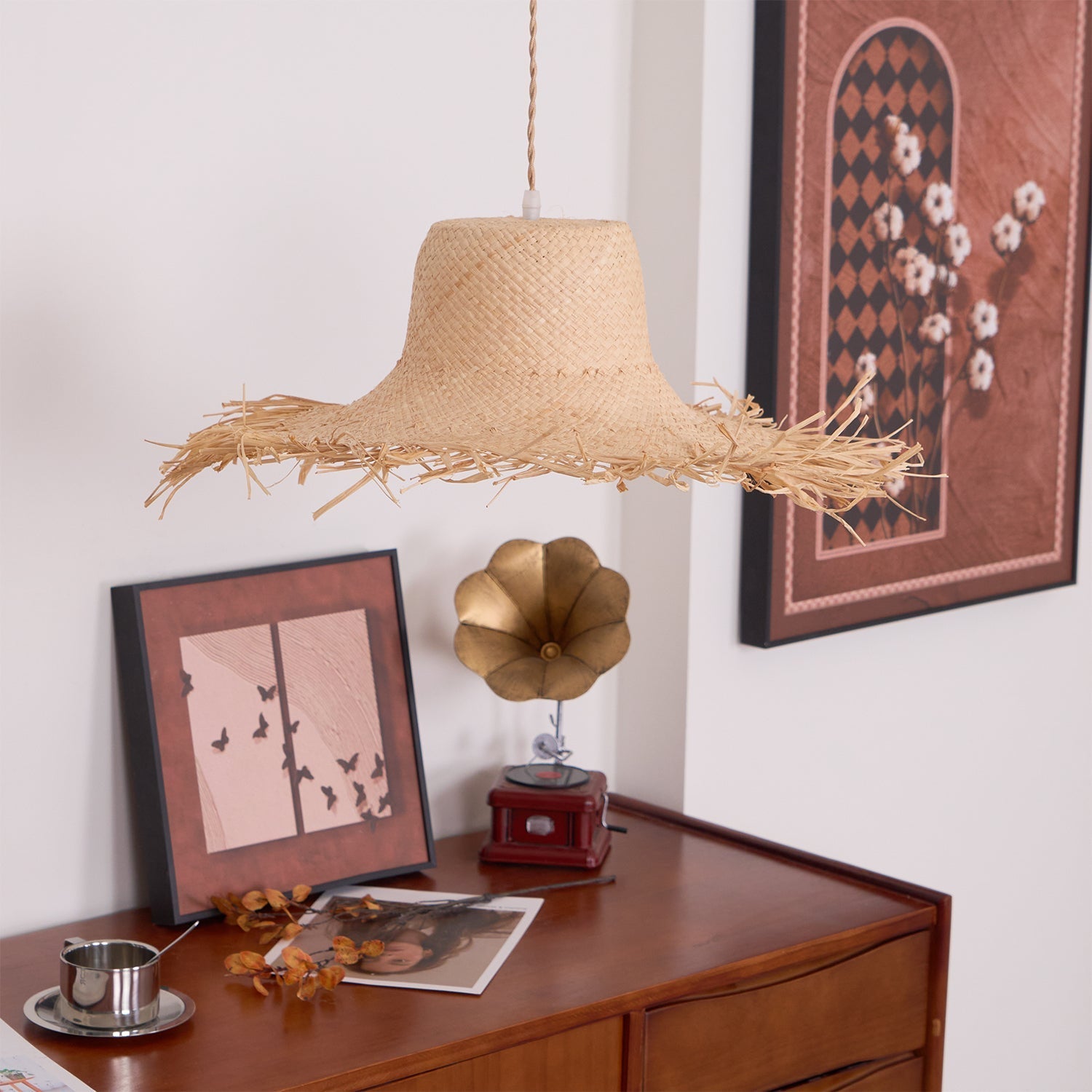 Vocan Rattan Vintage Pendant Light-Neutral Decor