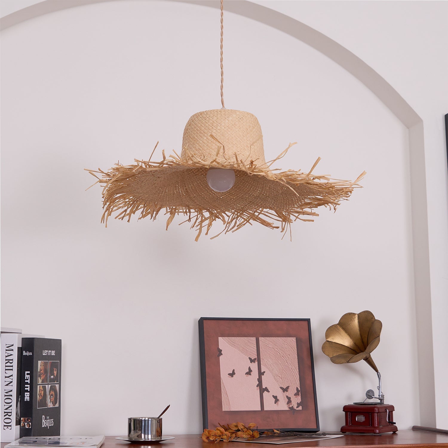 Vocan Rattan Vintage Pendant Light-Neutral Decor