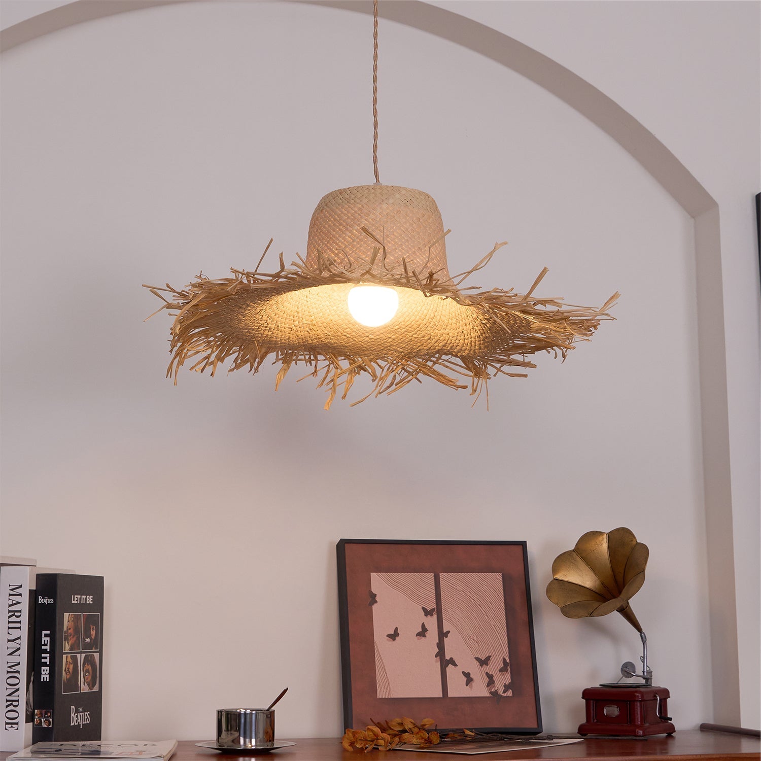 Vocan Rattan Vintage Pendant Light-Neutral Decor