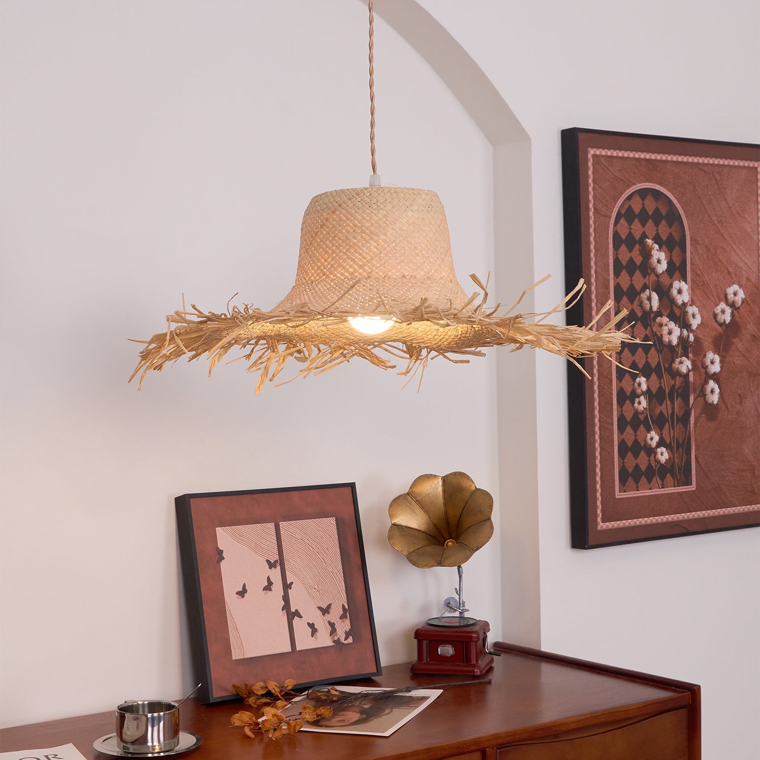 Vocan Rattan Vintage Pendant Light-Neutral Decor
