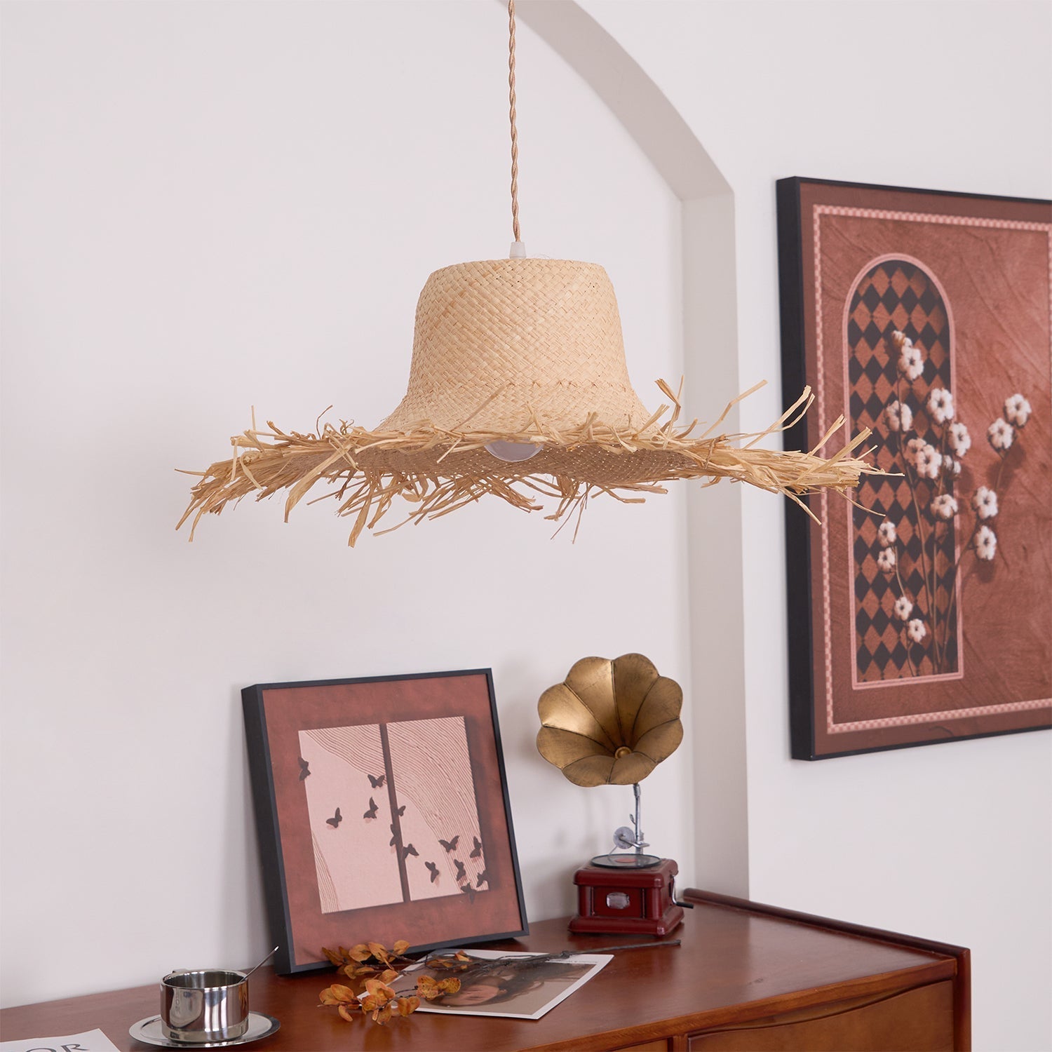 Vocan Rattan Vintage Pendant Light-Neutral Decor