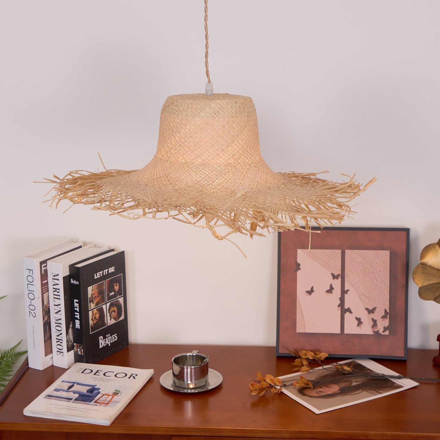 Vocan Rattan Vintage Pendant Light-Neutral Decor