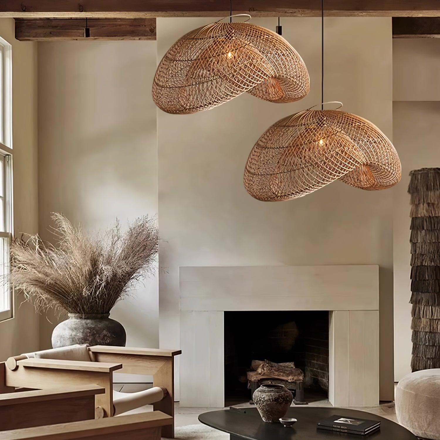 Juno Rustic Rattan Pendant Light Living Room - Neutral Decor