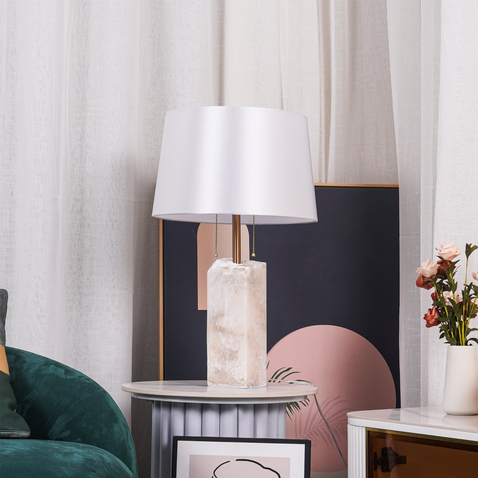 Gaveth Minimalist Alabaster Table Lamp-Neutral Decor
