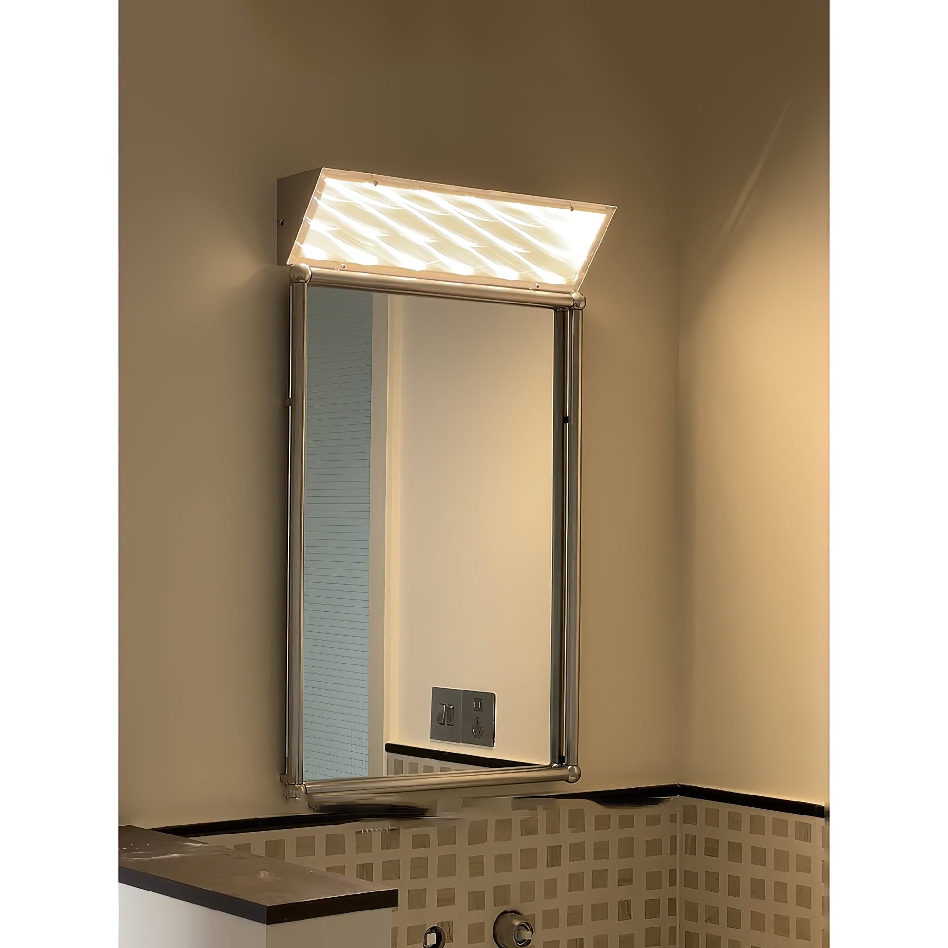 The Recbox Wall Lamp illuminated, casting a soft ambient light.