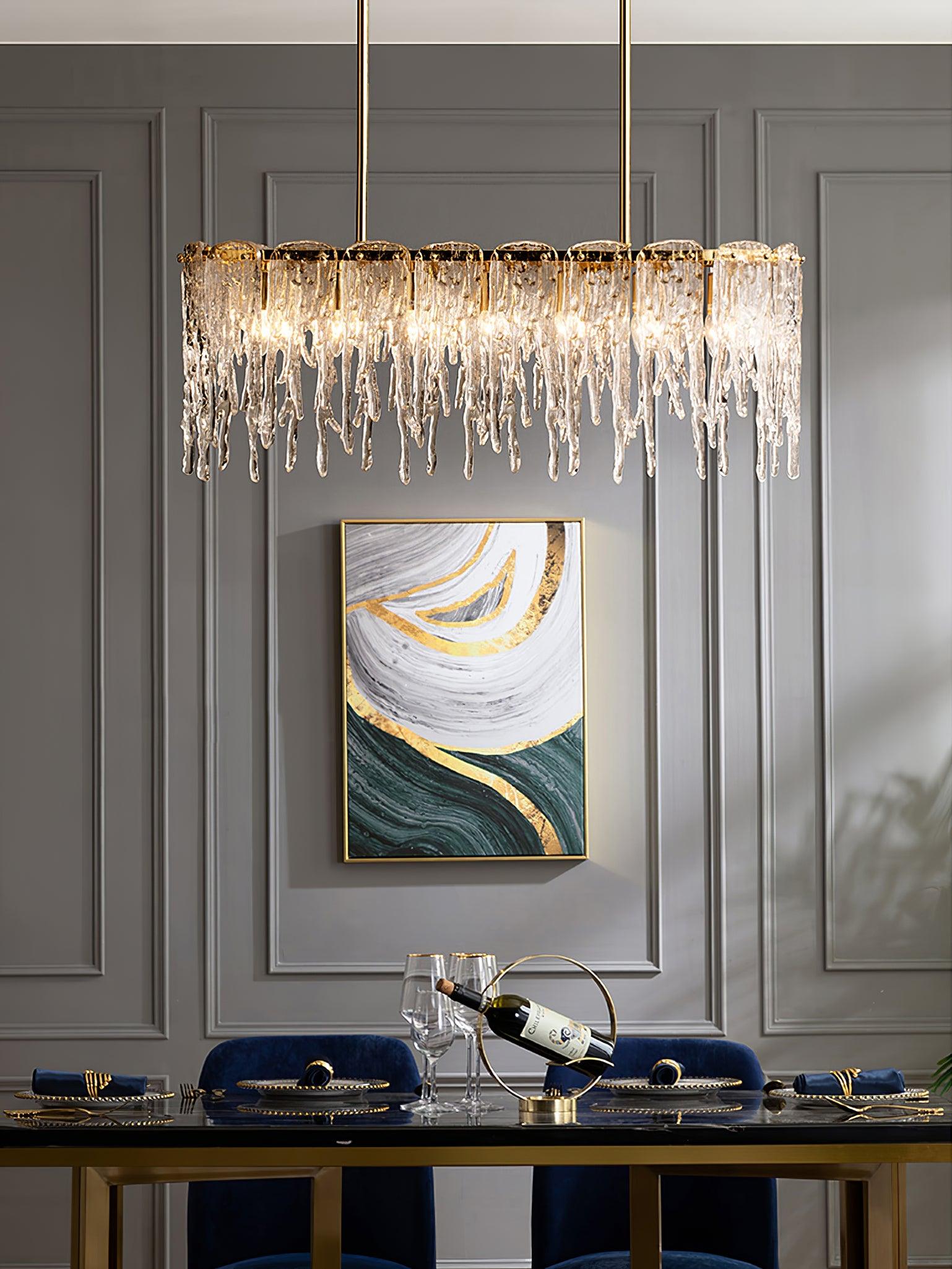Cathaa Postmodern Luxury Rectangular Icicle Glass Crystal Chandelier-Neutral Decor