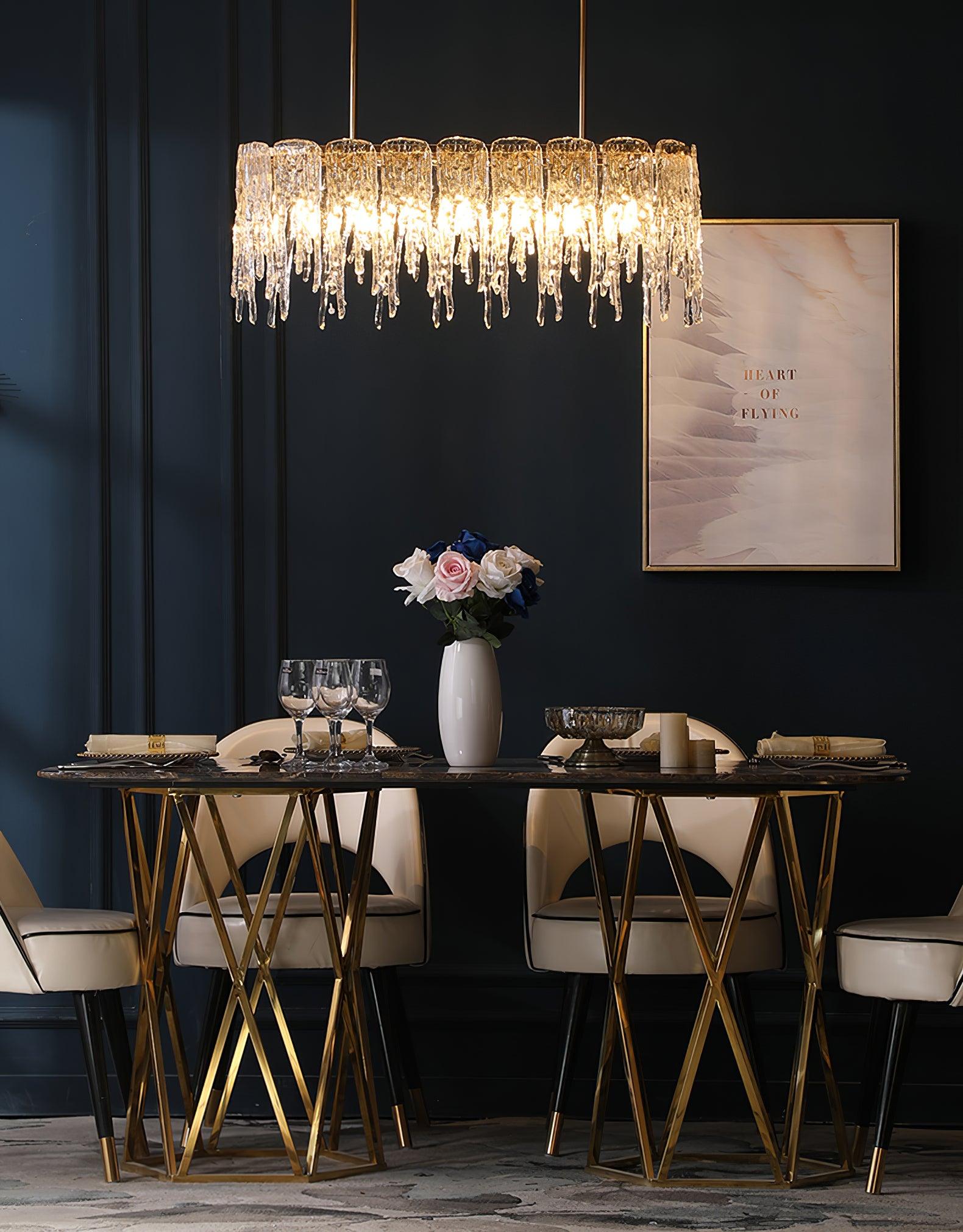 Cathaa Postmodern Luxury Rectangular Icicle Glass Crystal Chandelier-Neutral Decor