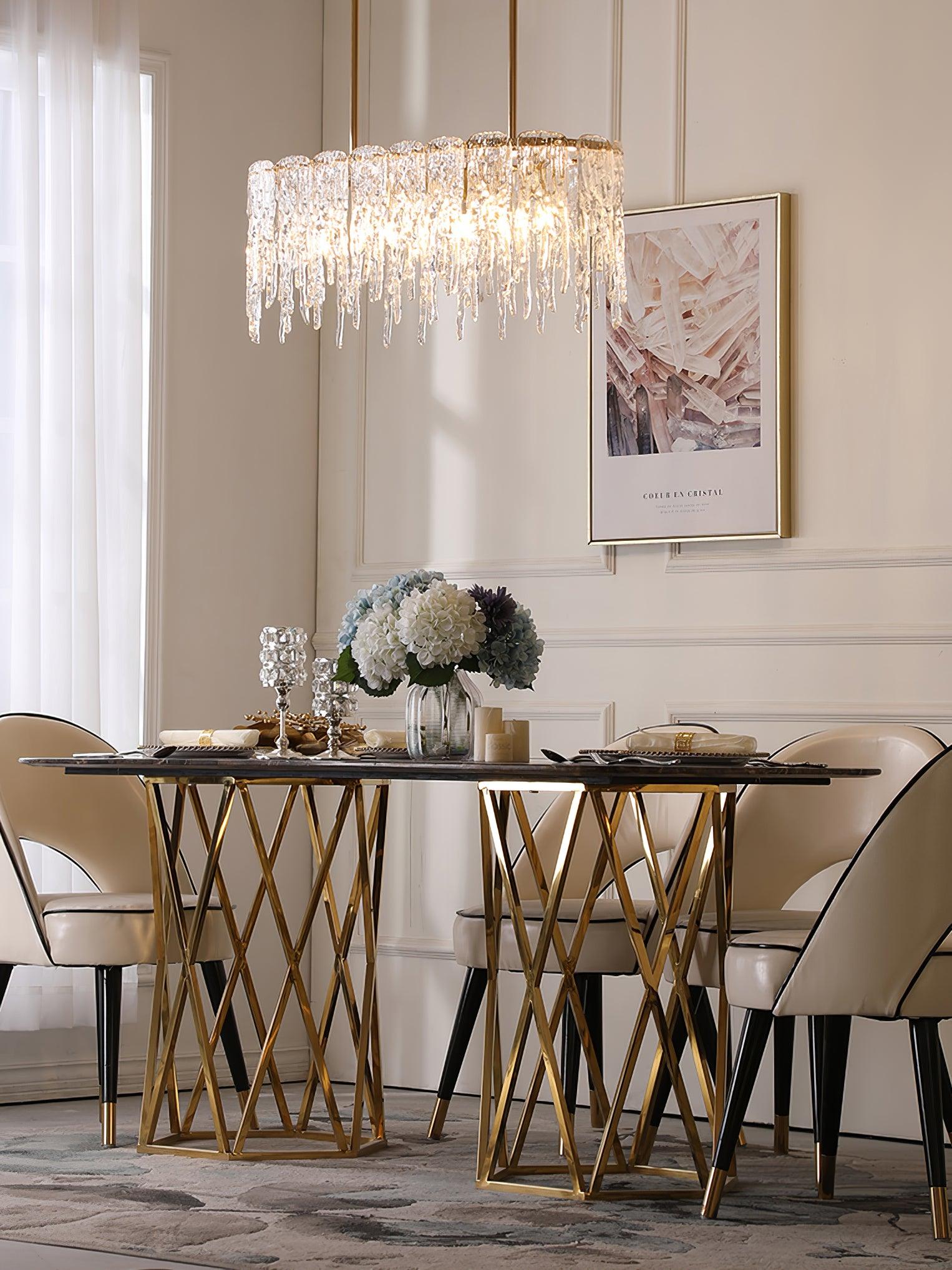 Cathaa Postmodern Luxury Rectangular Icicle Glass Crystal Chandelier-Neutral Decor