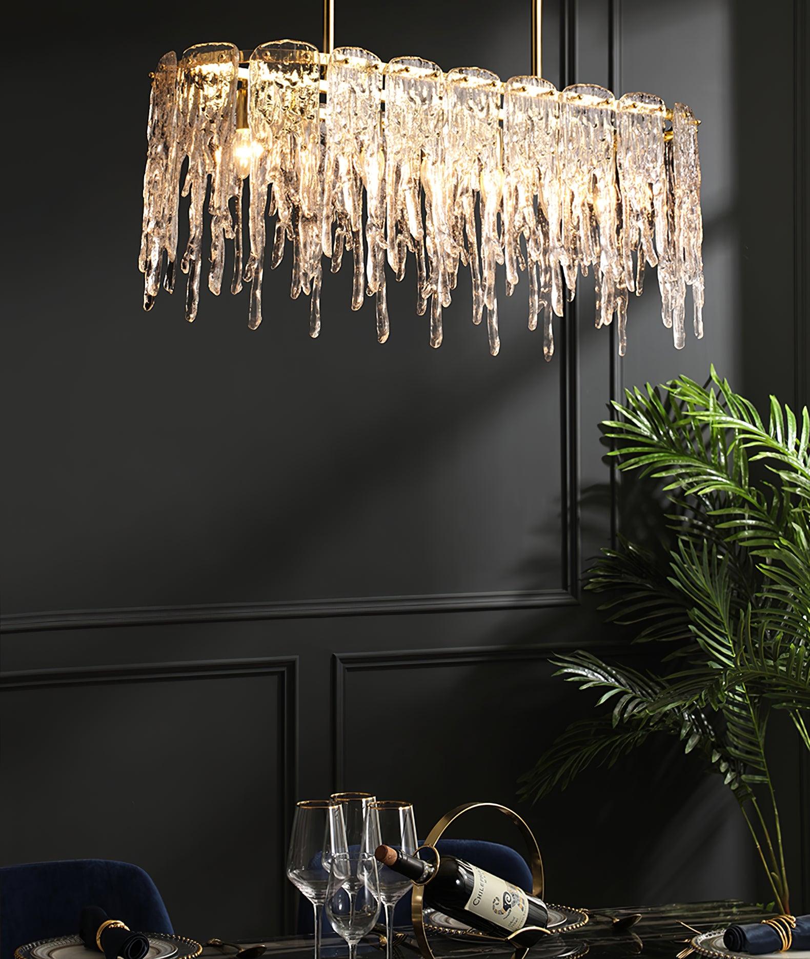 Cathaa Postmodern Luxury Rectangular Icicle Glass Crystal Chandelier-Neutral Decor