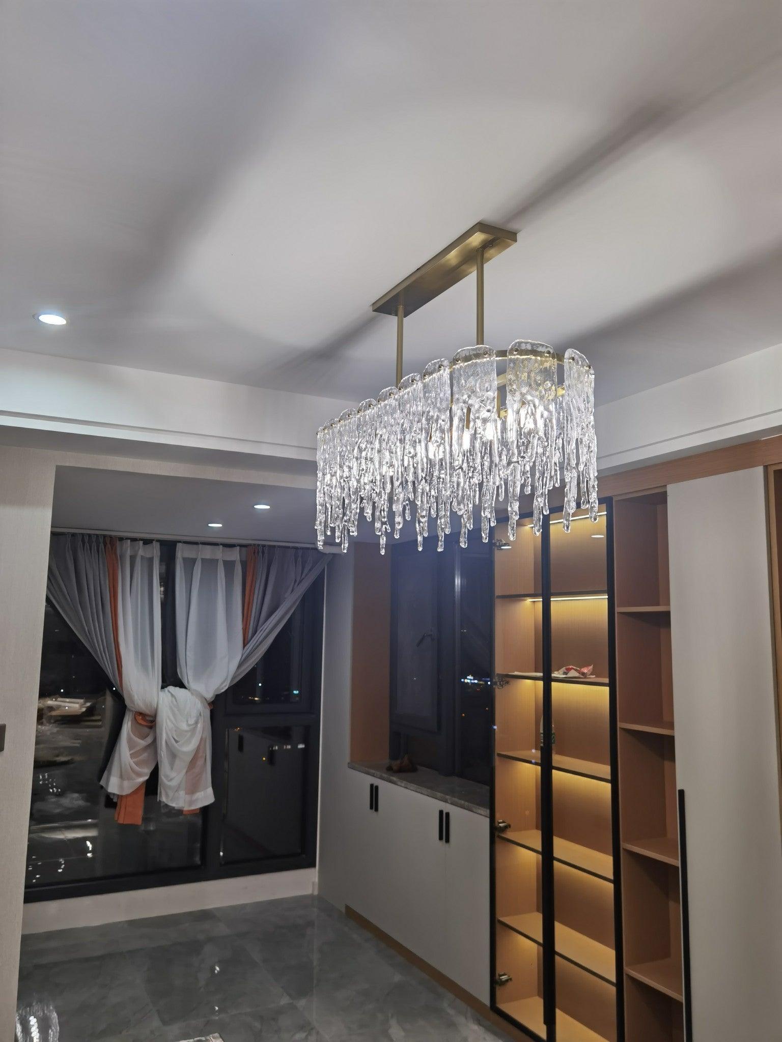 Cathaa Postmodern Luxury Rectangular Icicle Glass Crystal Chandelier-Neutral Decor