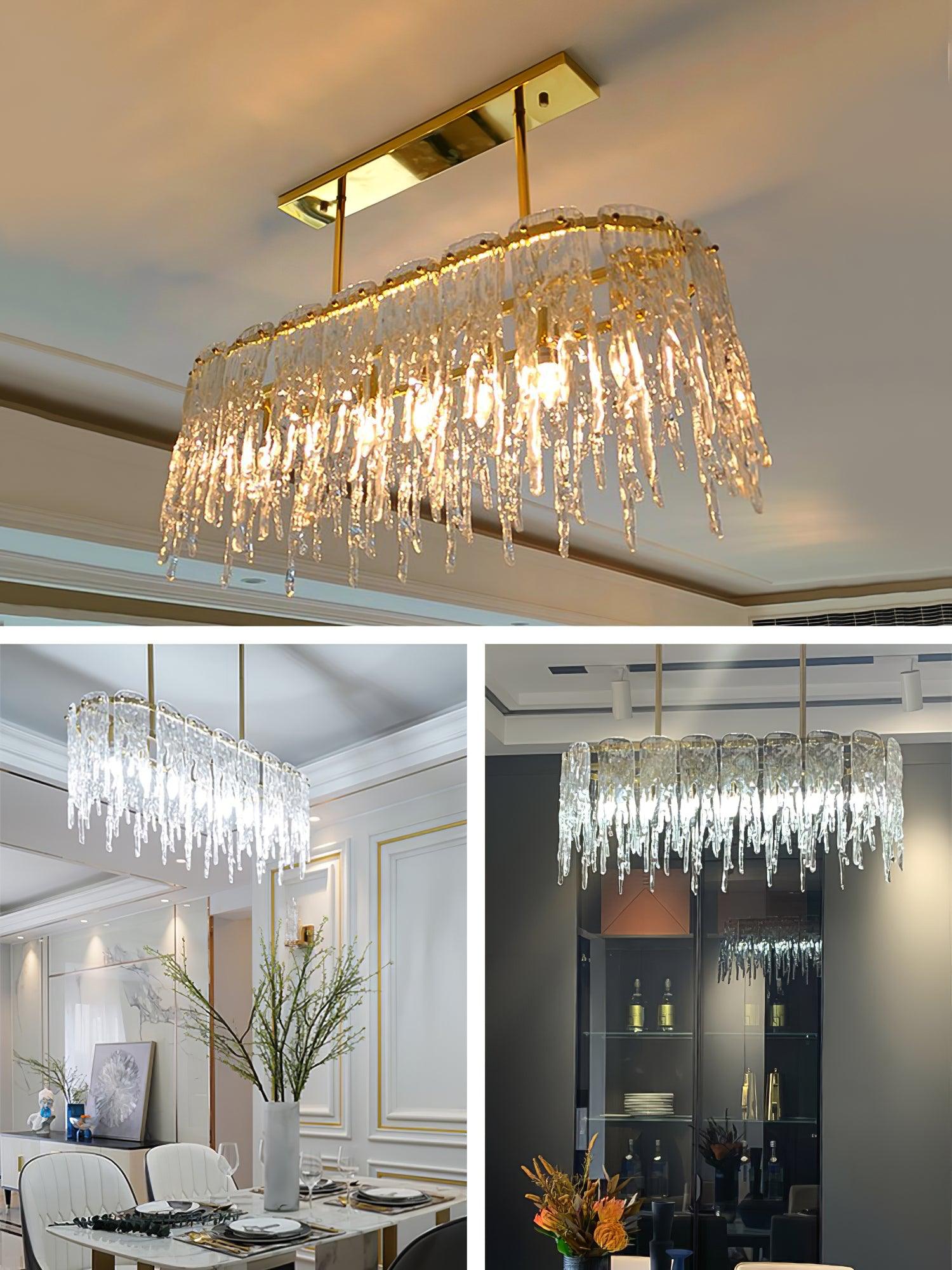 Cathaa Postmodern Luxury Rectangular Icicle Glass Crystal Chandelier-Neutral Decor