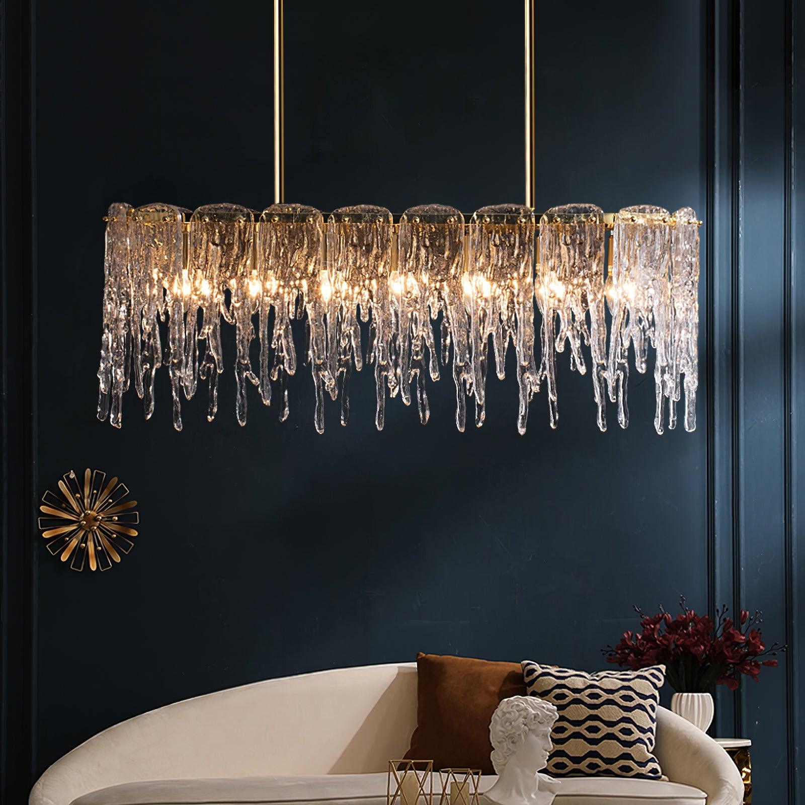 Cathaa Postmodern Luxury Rectangular Icicle Glass Crystal Chandelier-Neutral Decor