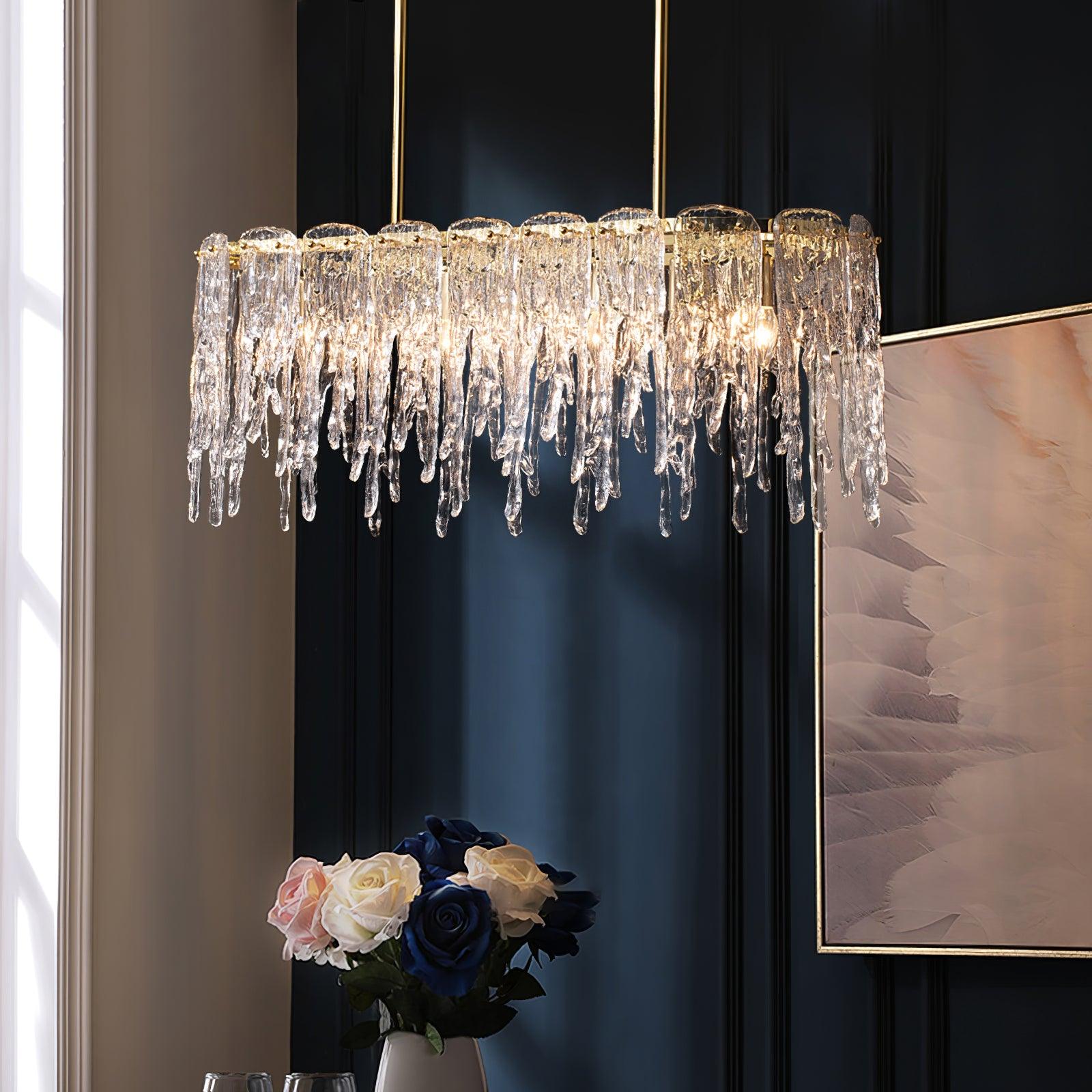 Cathaa Postmodern Luxury Rectangular Icicle Glass Crystal Chandelier-Neutral Decor