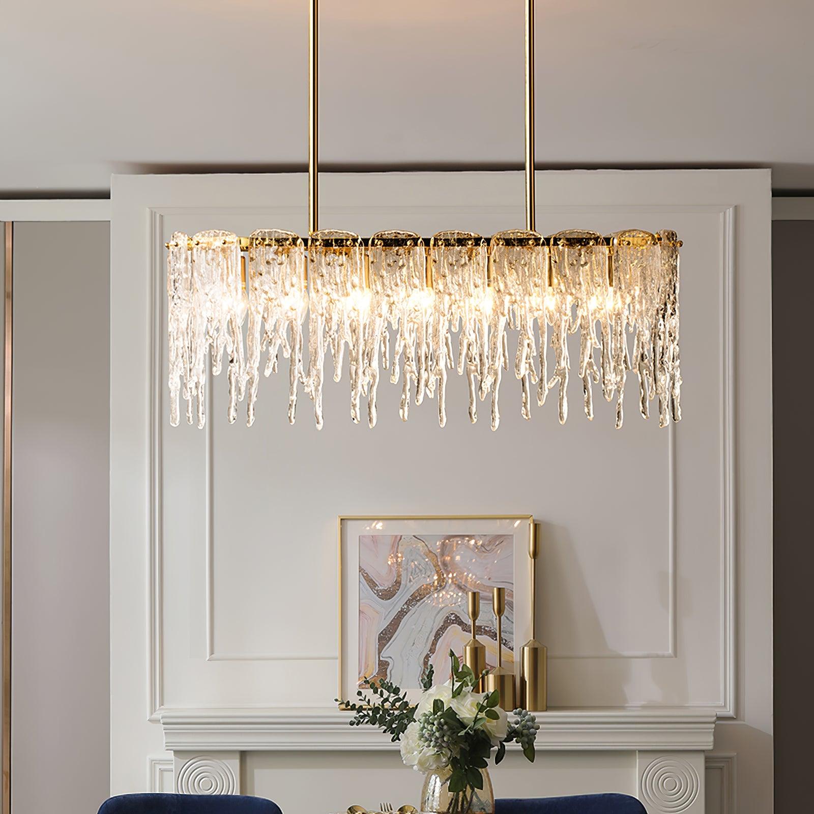 Cathaa Postmodern Luxury Rectangular Icicle Glass Crystal Chandelier-Neutral Decor