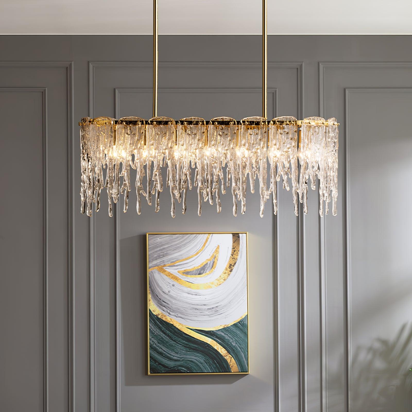 Cathaa Postmodern Luxury Rectangular Icicle Glass Crystal Chandelier-Neutral Decor