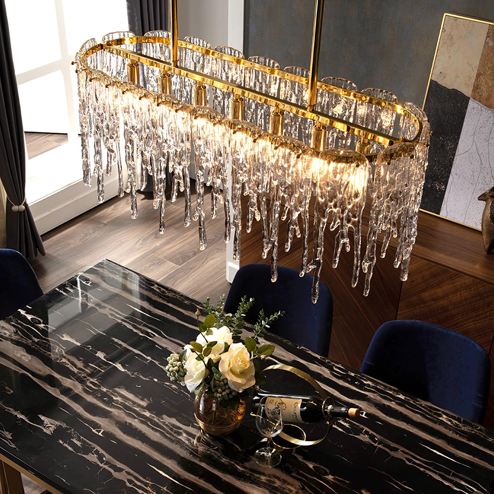 Cathaa Postmodern Luxury Rectangular Icicle Glass Crystal Chandelier-Neutral Decor