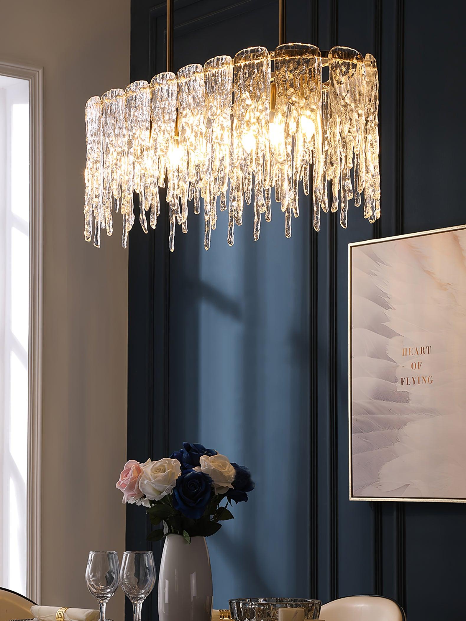 Cathaa Postmodern Luxury Rectangular Icicle Glass Crystal Chandelier-Neutral Decor