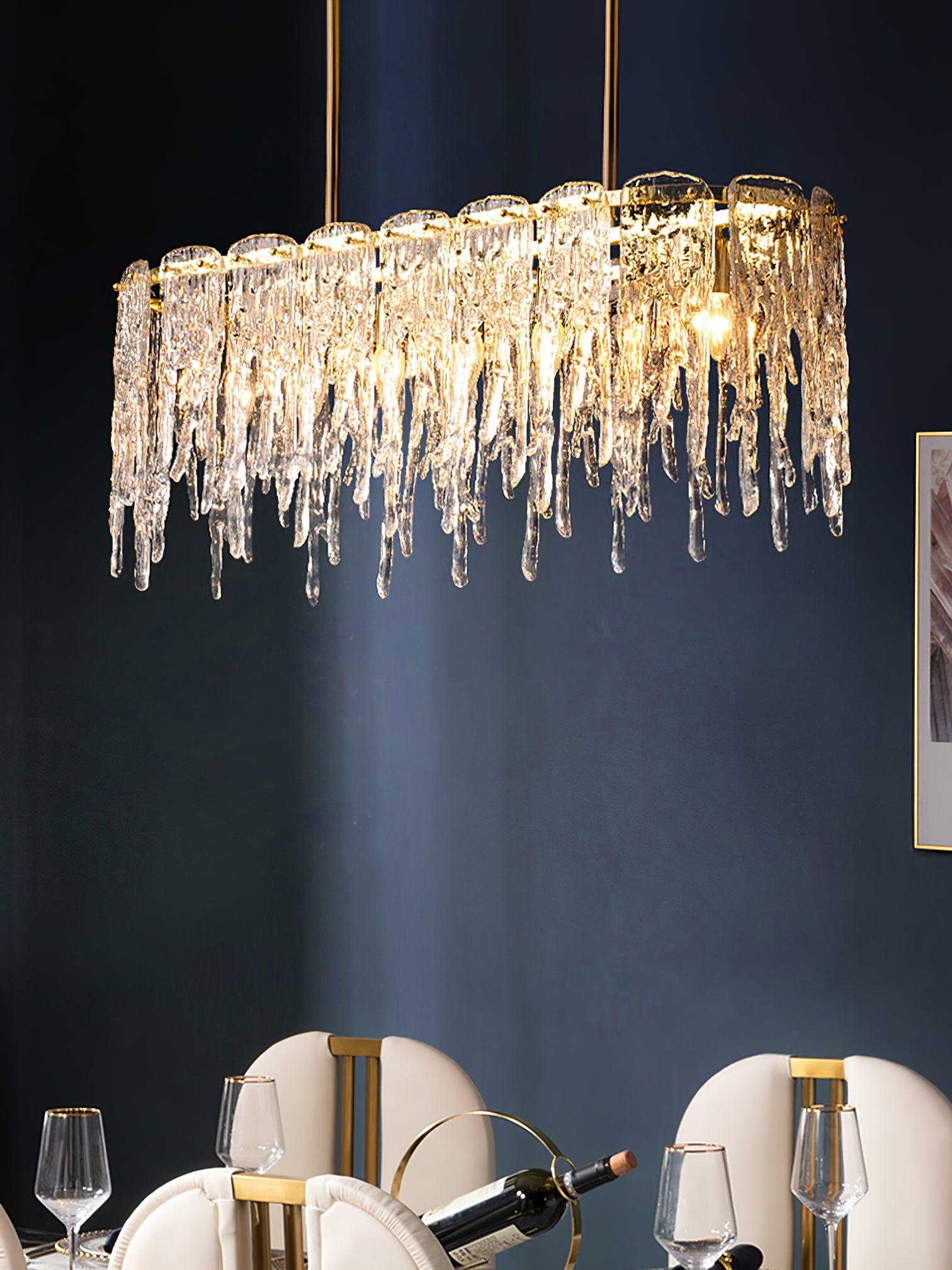 Cathaa Postmodern Luxury Rectangular Icicle Glass Crystal Chandelier-Neutral Decor