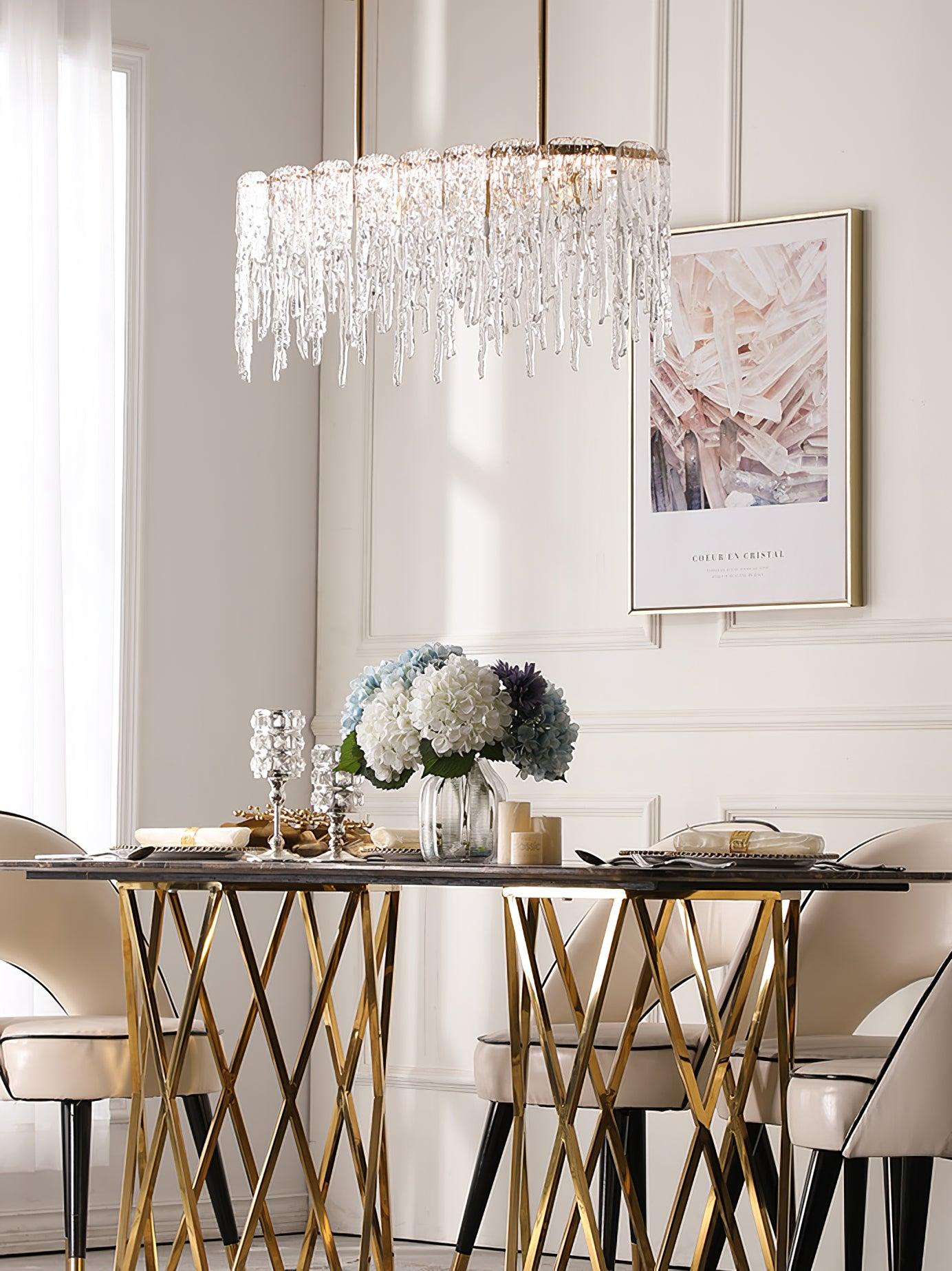Cathaa Postmodern Luxury Rectangular Icicle Glass Crystal Chandelier-Neutral Decor