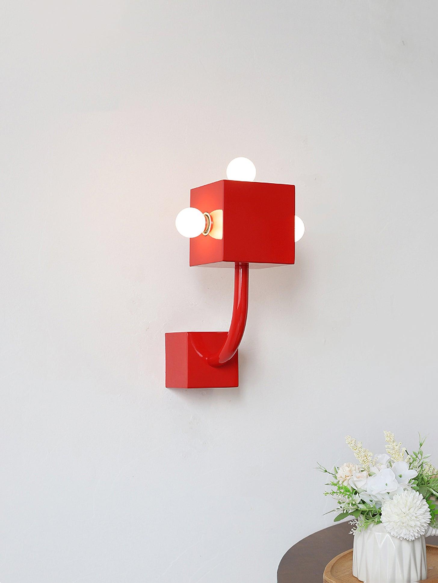 Brenna Individual Creativity Red Cube Wall Lamp-Neutral Decor