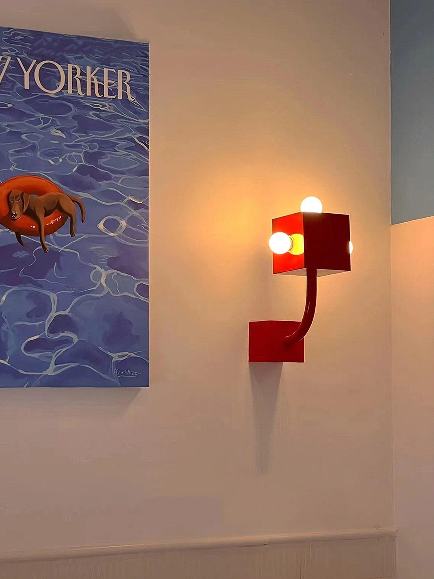 Brenna Individual Creativity Red Cube Wall Lamp-Neutral Decor