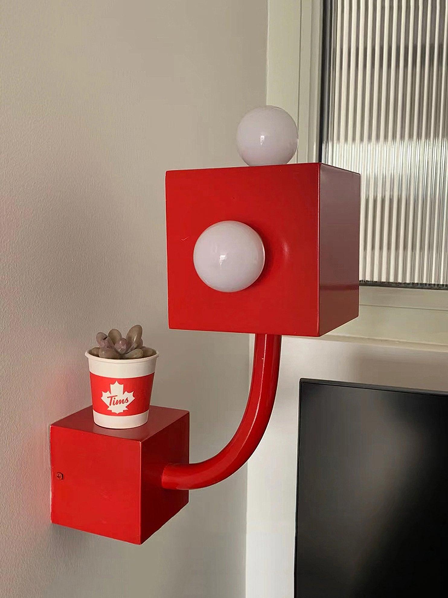 Brenna Individual Creativity Red Cube Wall Lamp-Neutral Decor