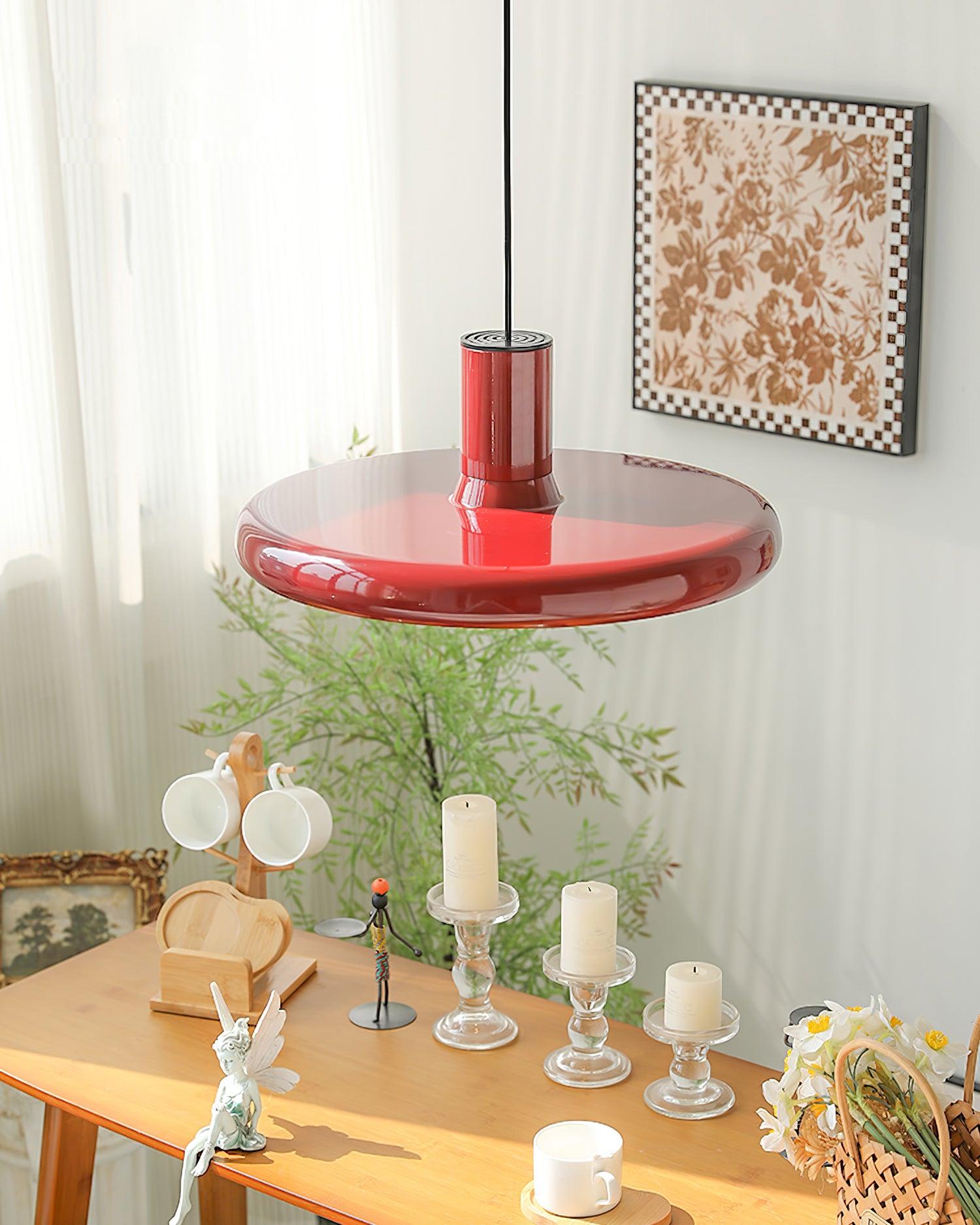 Pendant Lamp Frisbee Red Industrial Contemporary