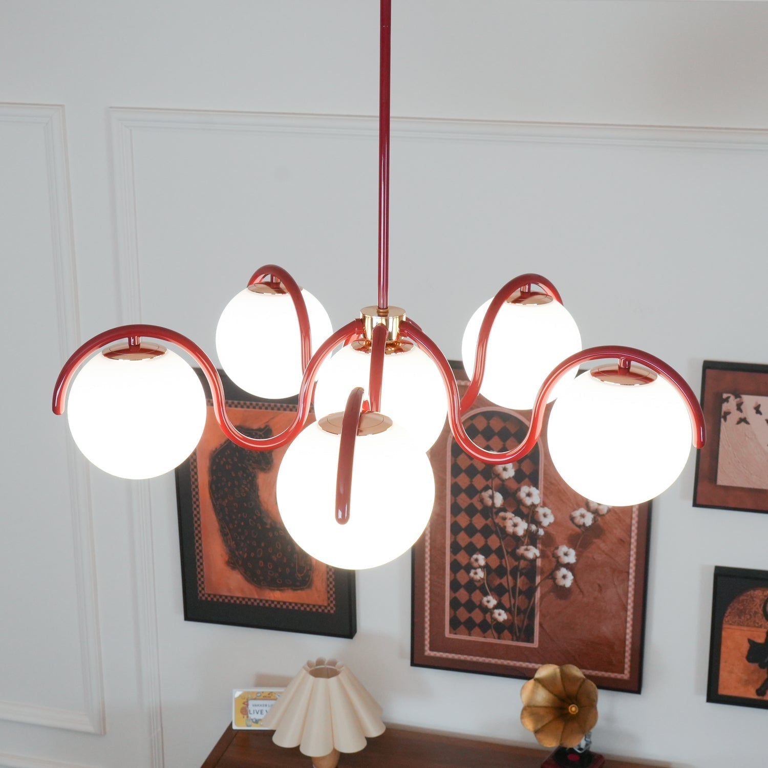 Pheva Curve Linear Chandelier Red&Silver - Neutralighting