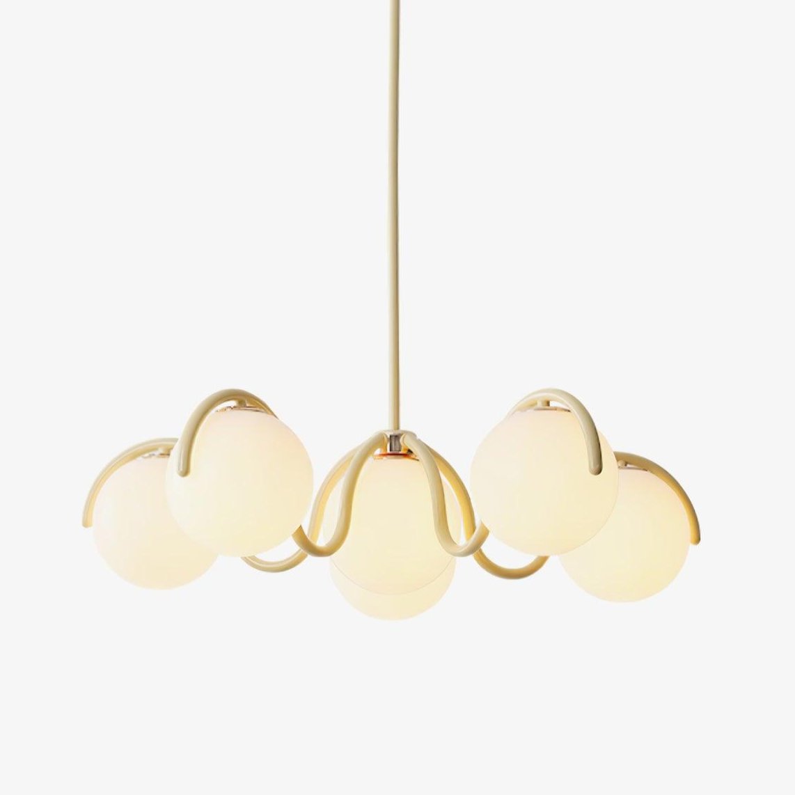 Lustra Chandelier White Glass Globes Curved Frame-Neutral Decor