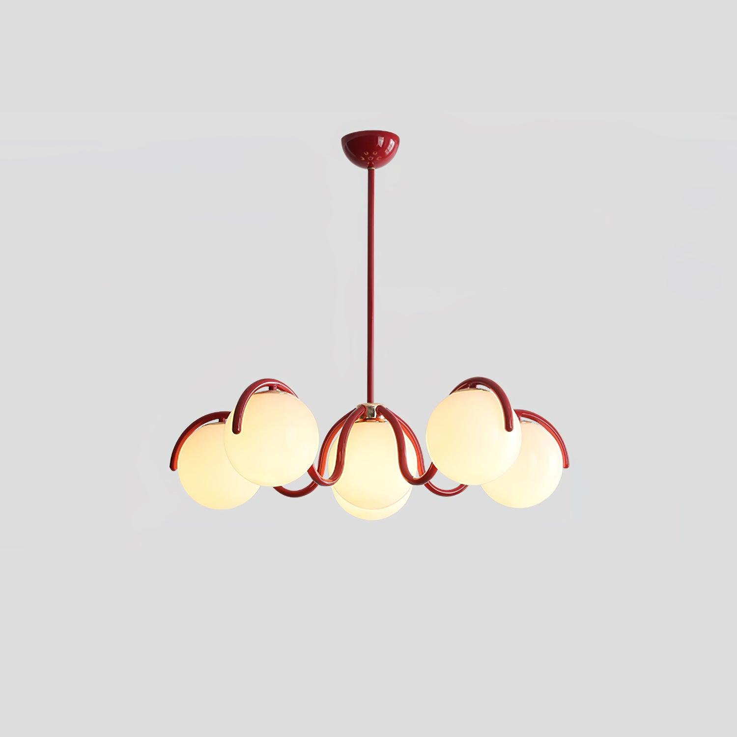 Lustra Chandelier White Glass Globes Curved Frame-Neutral Decor